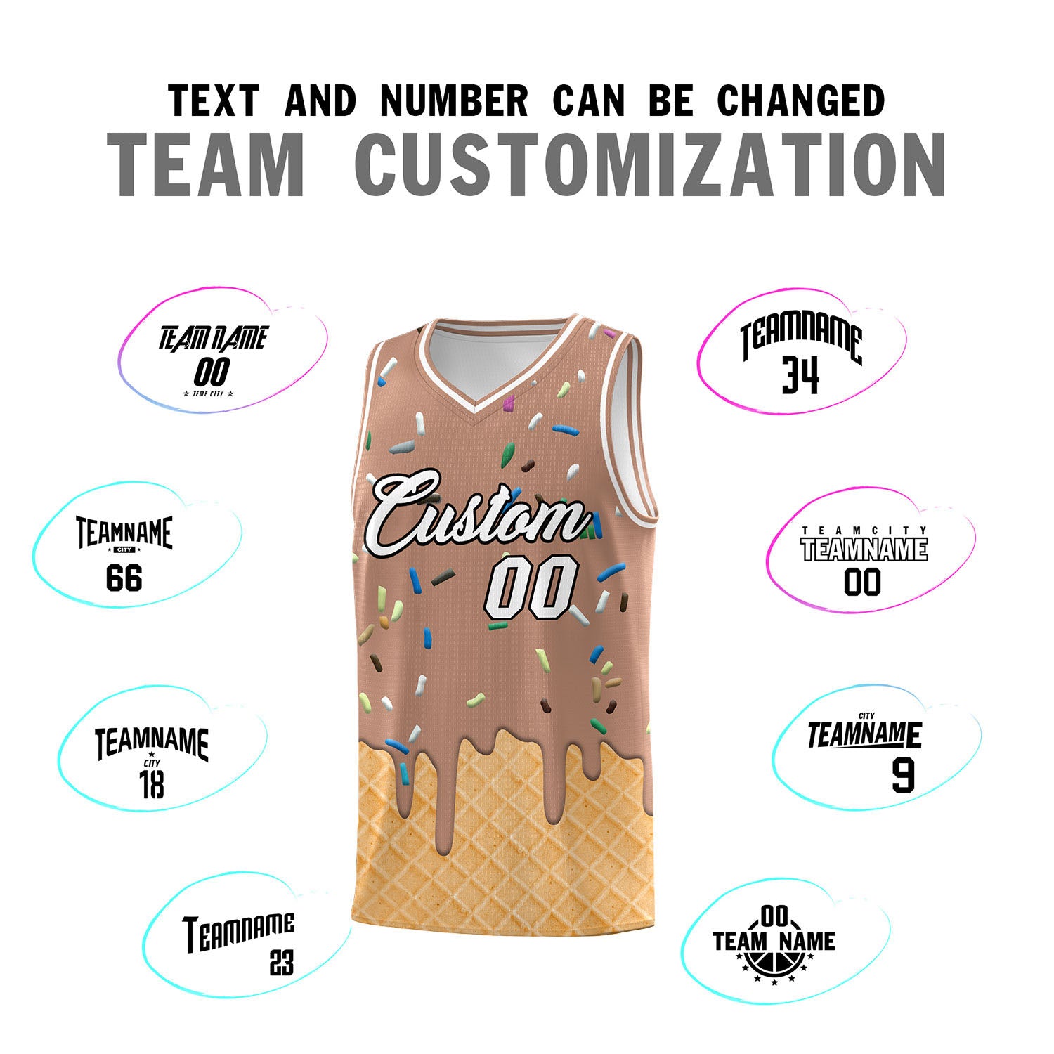 Custom Coffee Basketball Kits with Ice Cream Element Pattern