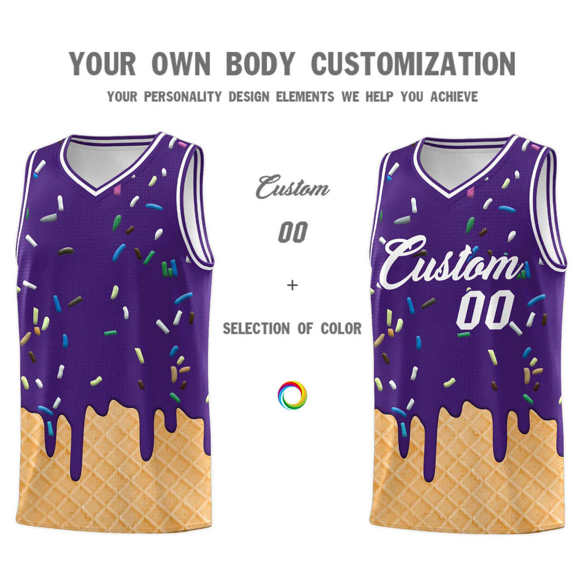 Custom Purple Basketball Kits with Ice Cream Element Pattern