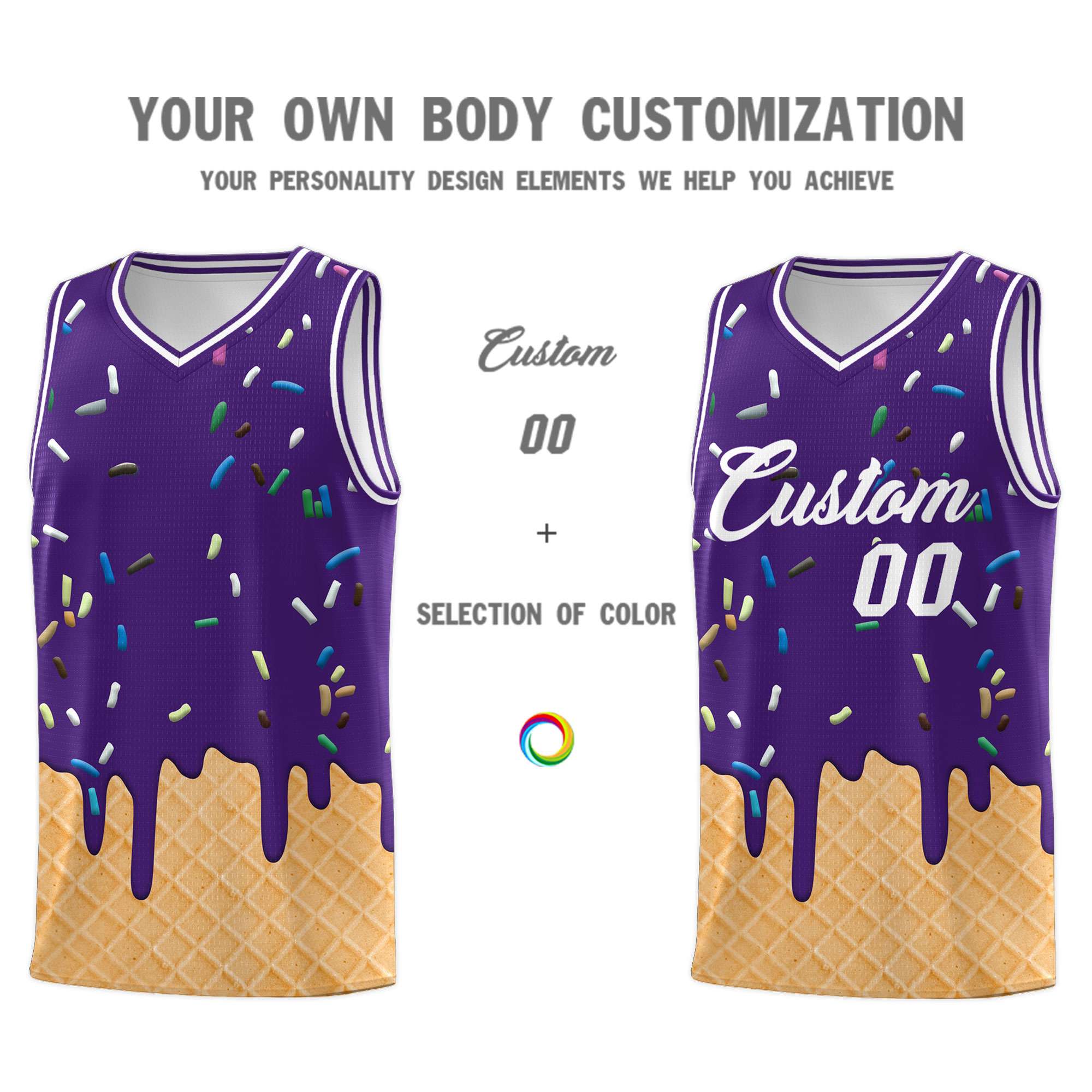 Custom Purple Basketball Kits with Ice Cream Element Pattern