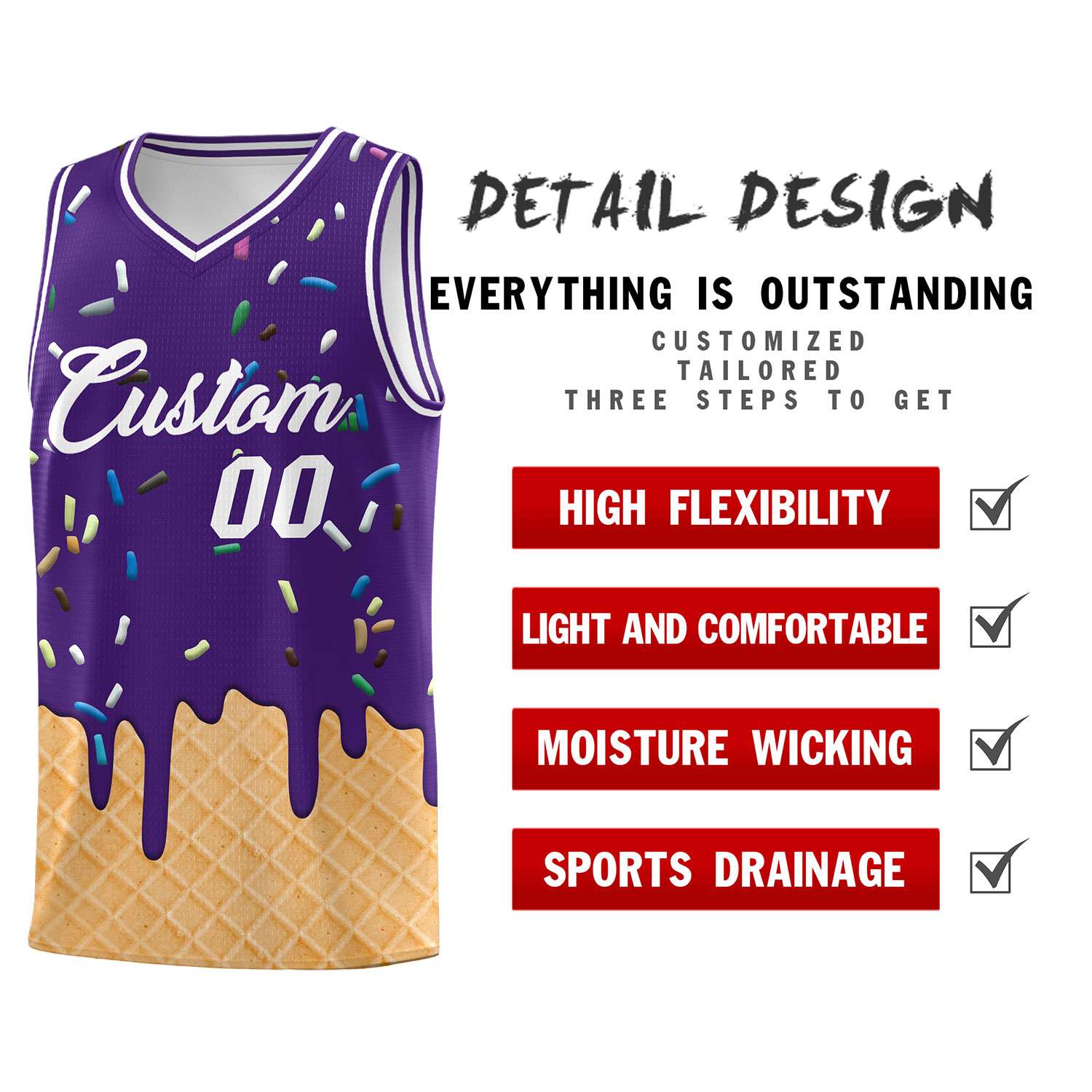 Custom Purple Basketball Kits with Ice Cream Element Pattern