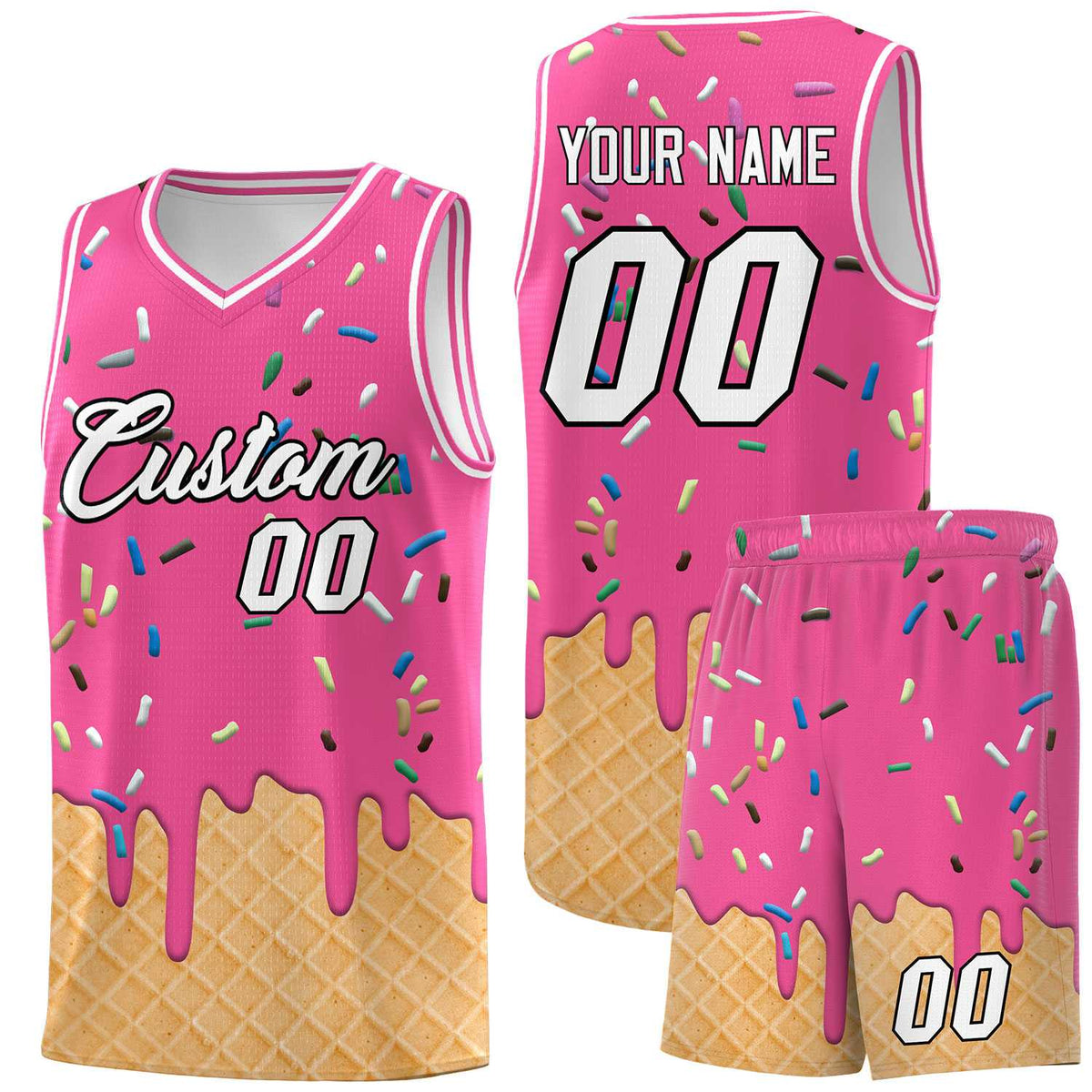 Custom Pink Basketball Kits with Ice Cream Element Pattern