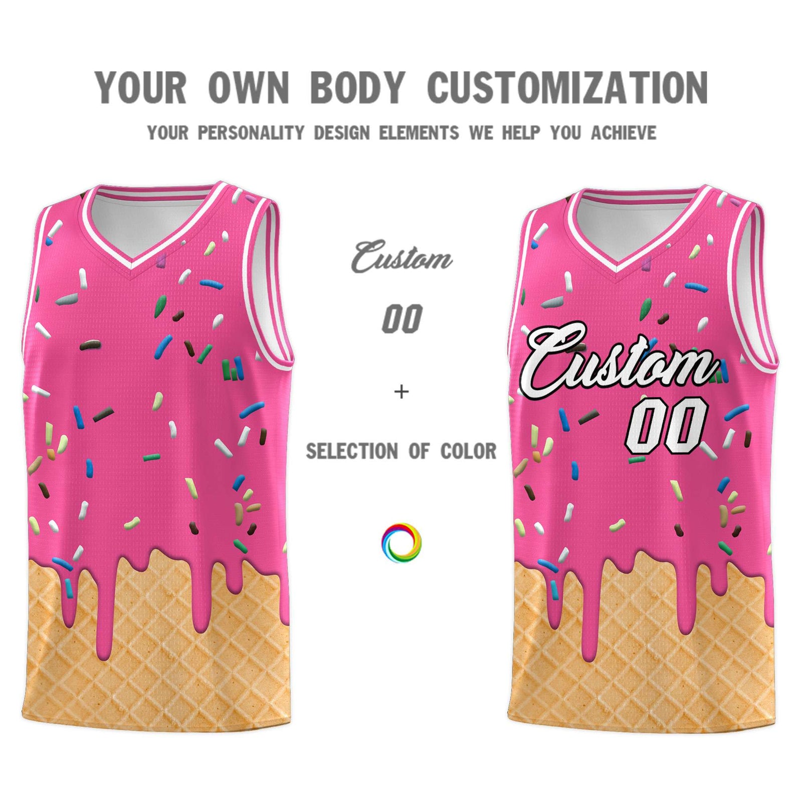 Custom Pink Basketball Kits with Ice Cream Element Pattern