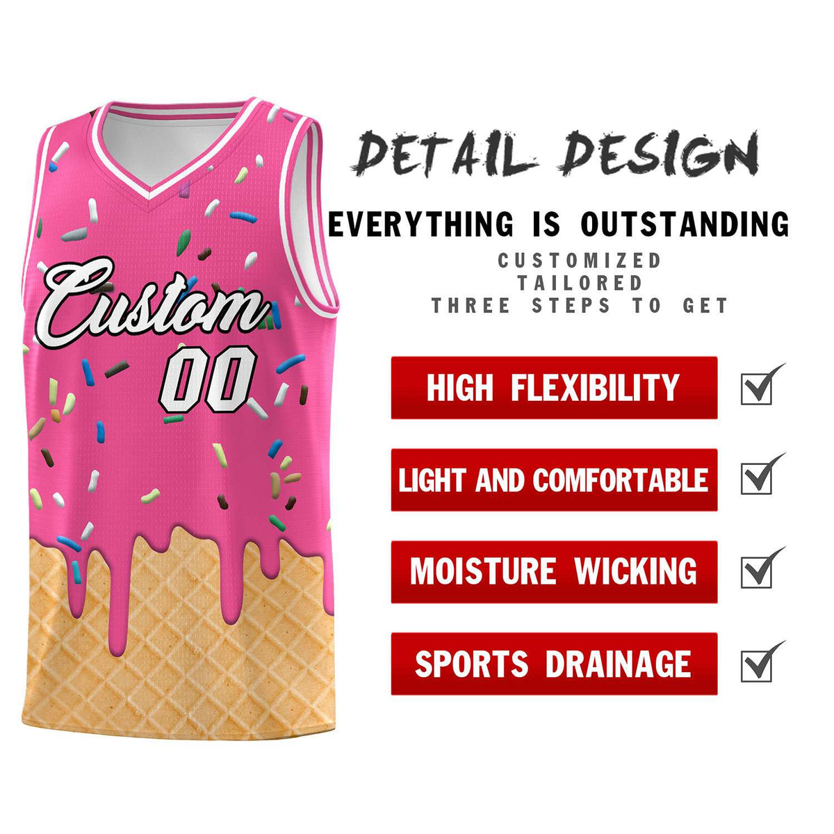 Custom Pink Basketball Kits with Ice Cream Element Pattern