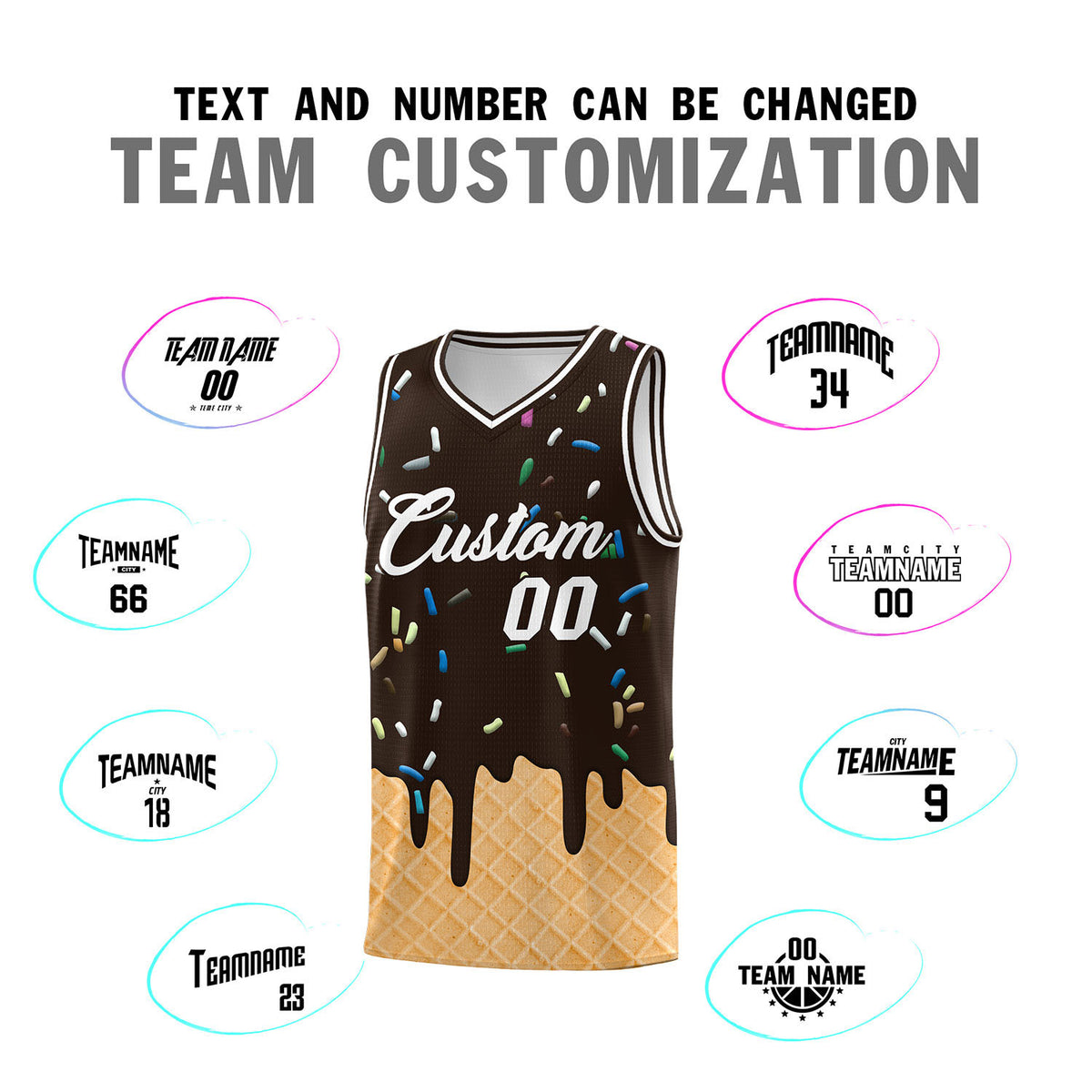 Custom Brown Basketball Kits with Ice Cream Element Pattern