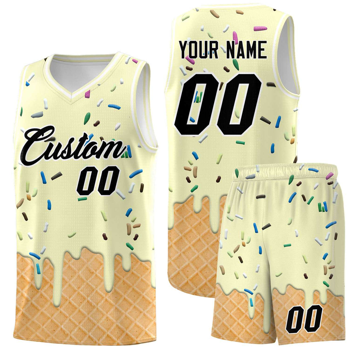 Custom Cream Basketball Kits with Ice Cream Element Pattern