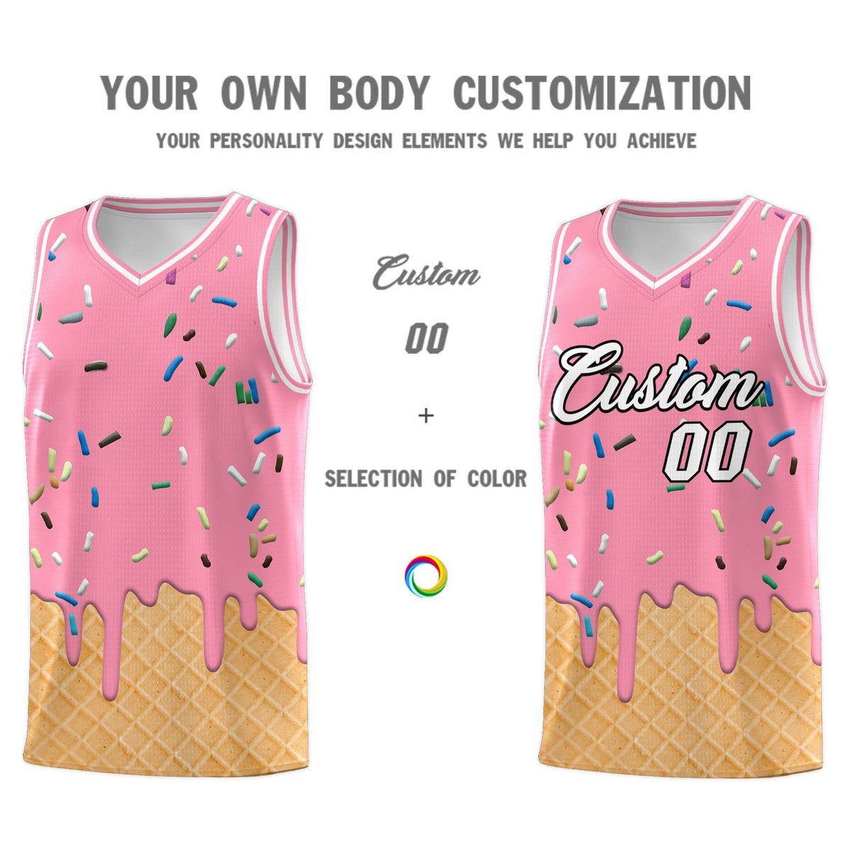 Custom Light Pink Basketball Kits with Ice Cream Element Pattern