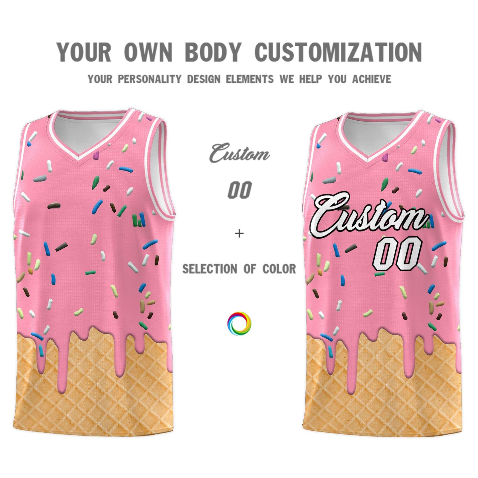 Custom Light Pink Basketball Kits with Ice Cream Element Pattern