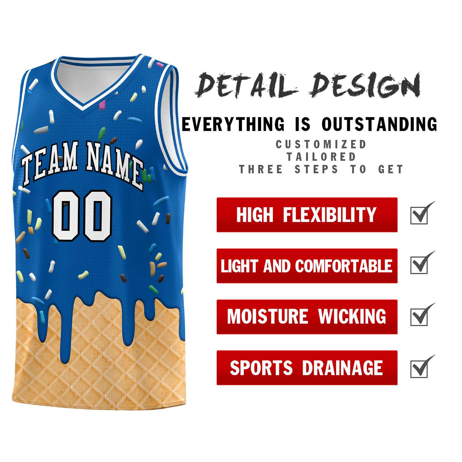 Custom Royal Basketball Kits with Ice Cream Element Pattern