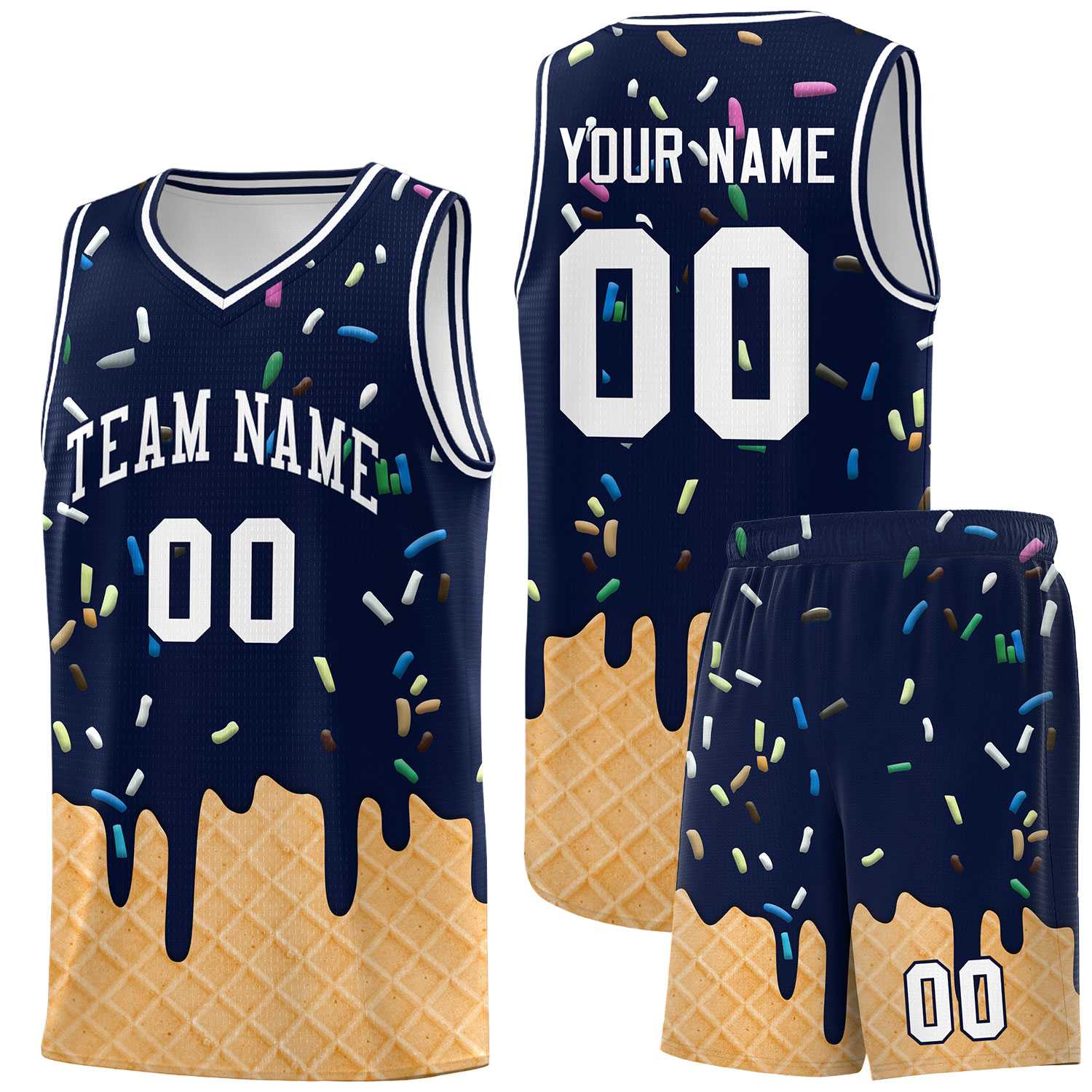 Custom Navy Basketball Kits with Ice Cream Element Pattern