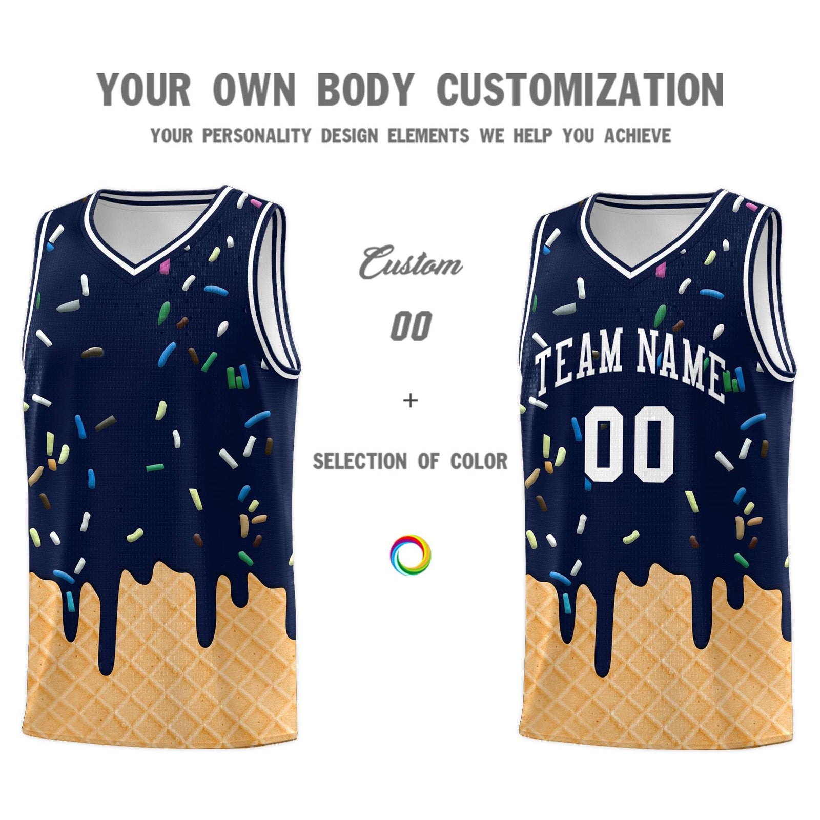 Custom Navy Basketball Kits with Ice Cream Element Pattern