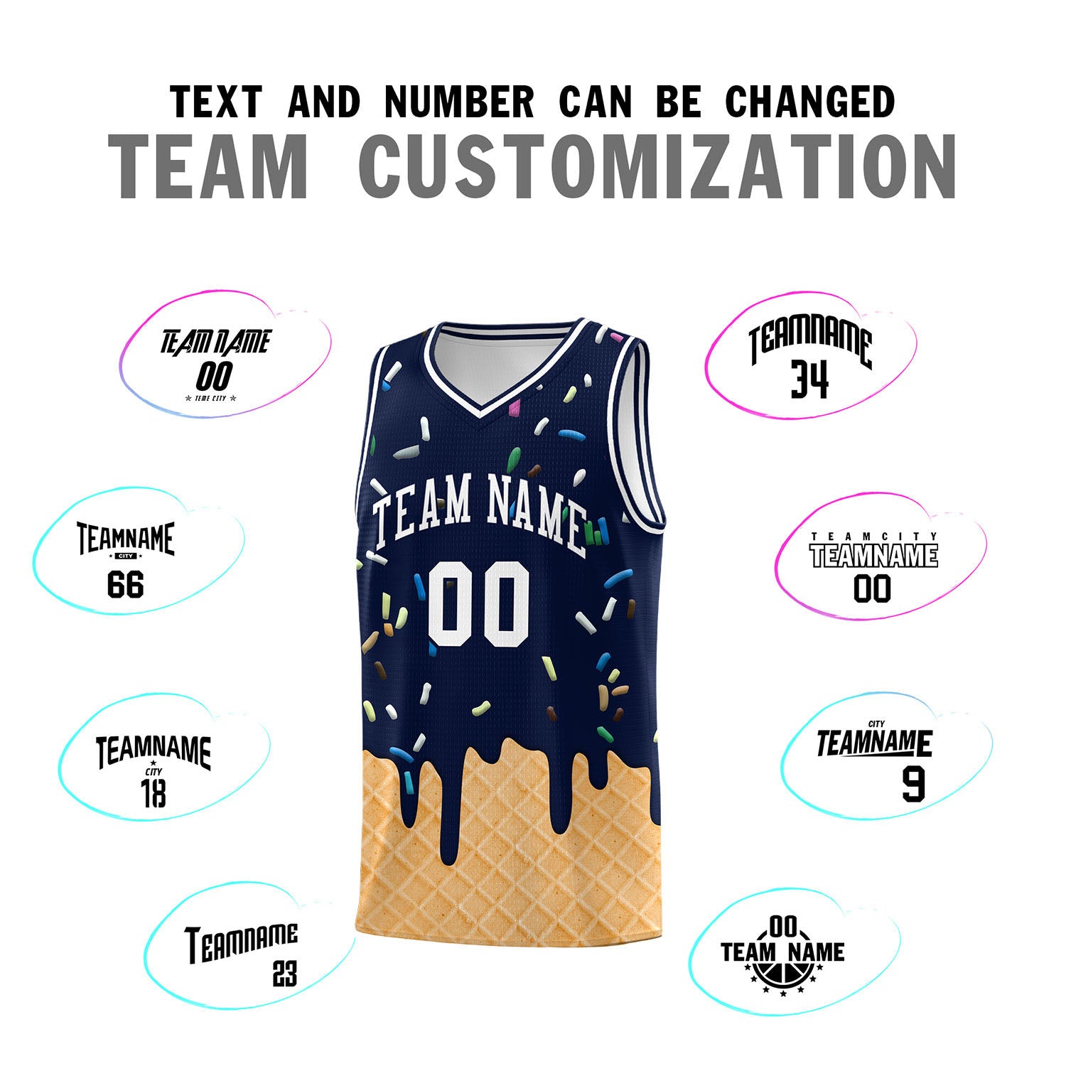 Custom Navy Basketball Kits with Ice Cream Element Pattern