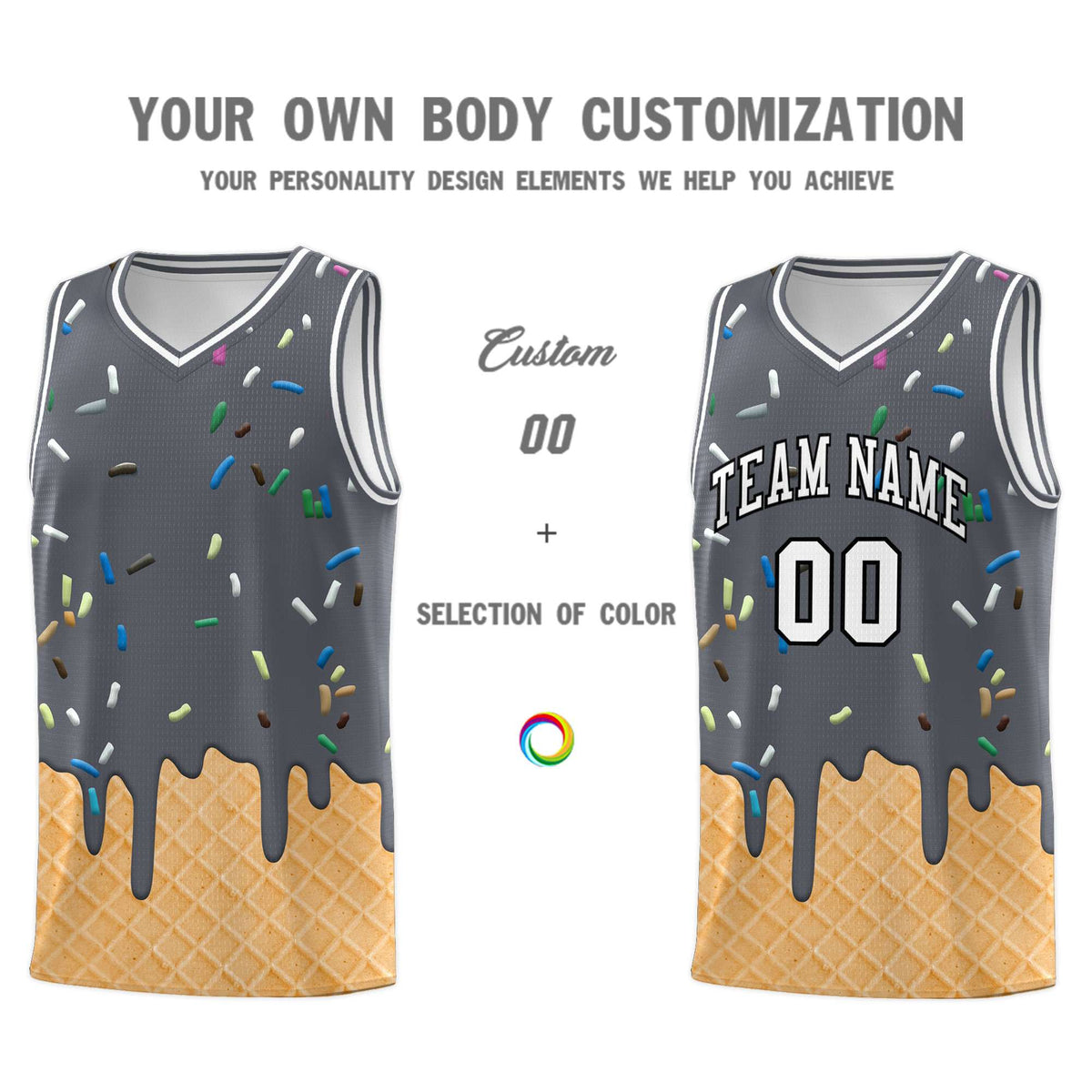 Custom Gray Basketball Kits with Ice Cream Element Pattern