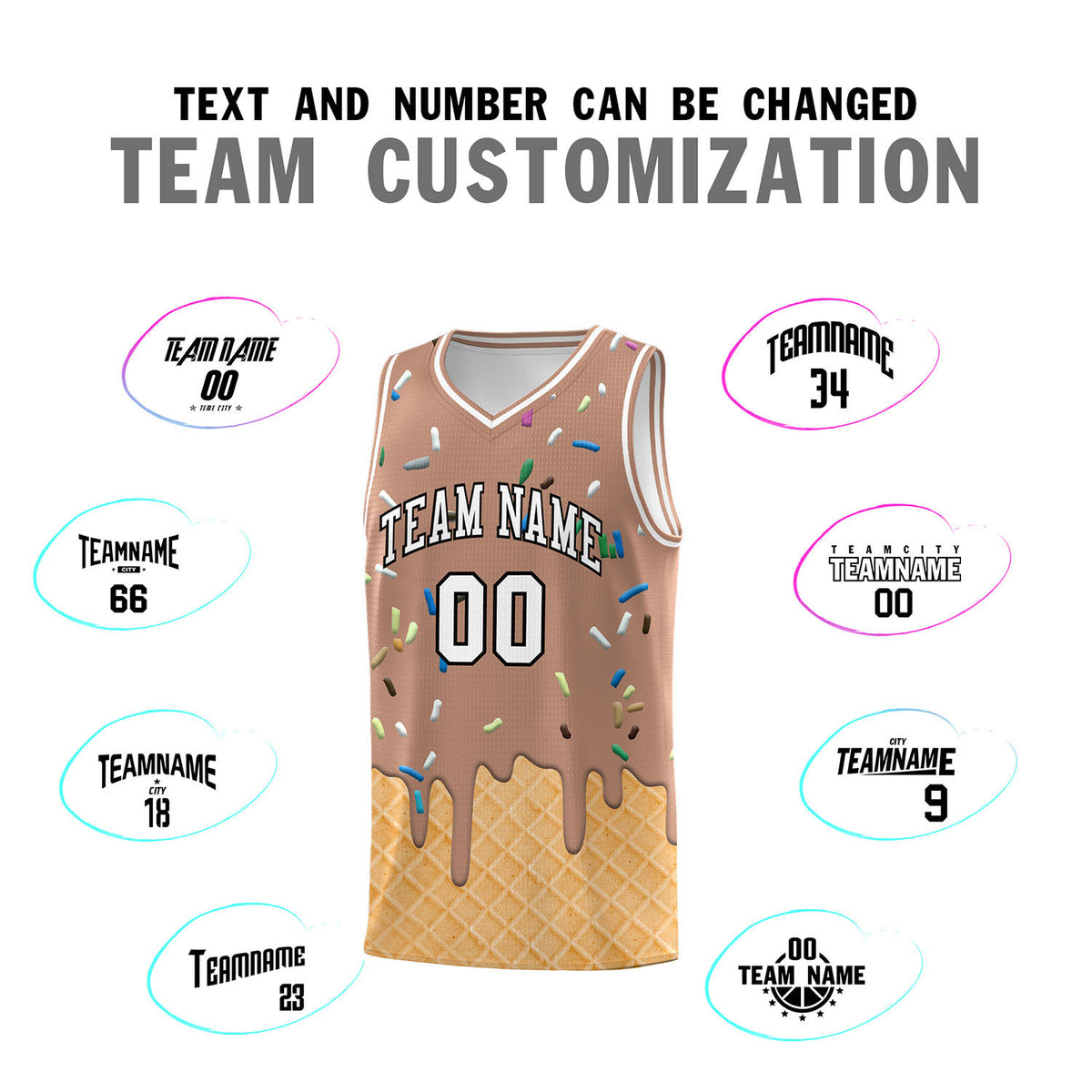 Custom Coffee Basketball Kits with Ice Cream Element Pattern