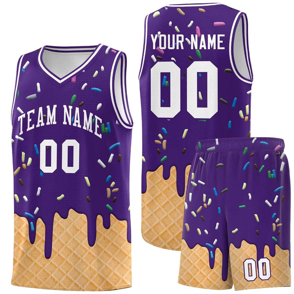 Custom Purple Basketball Kits with Ice Cream Element Pattern