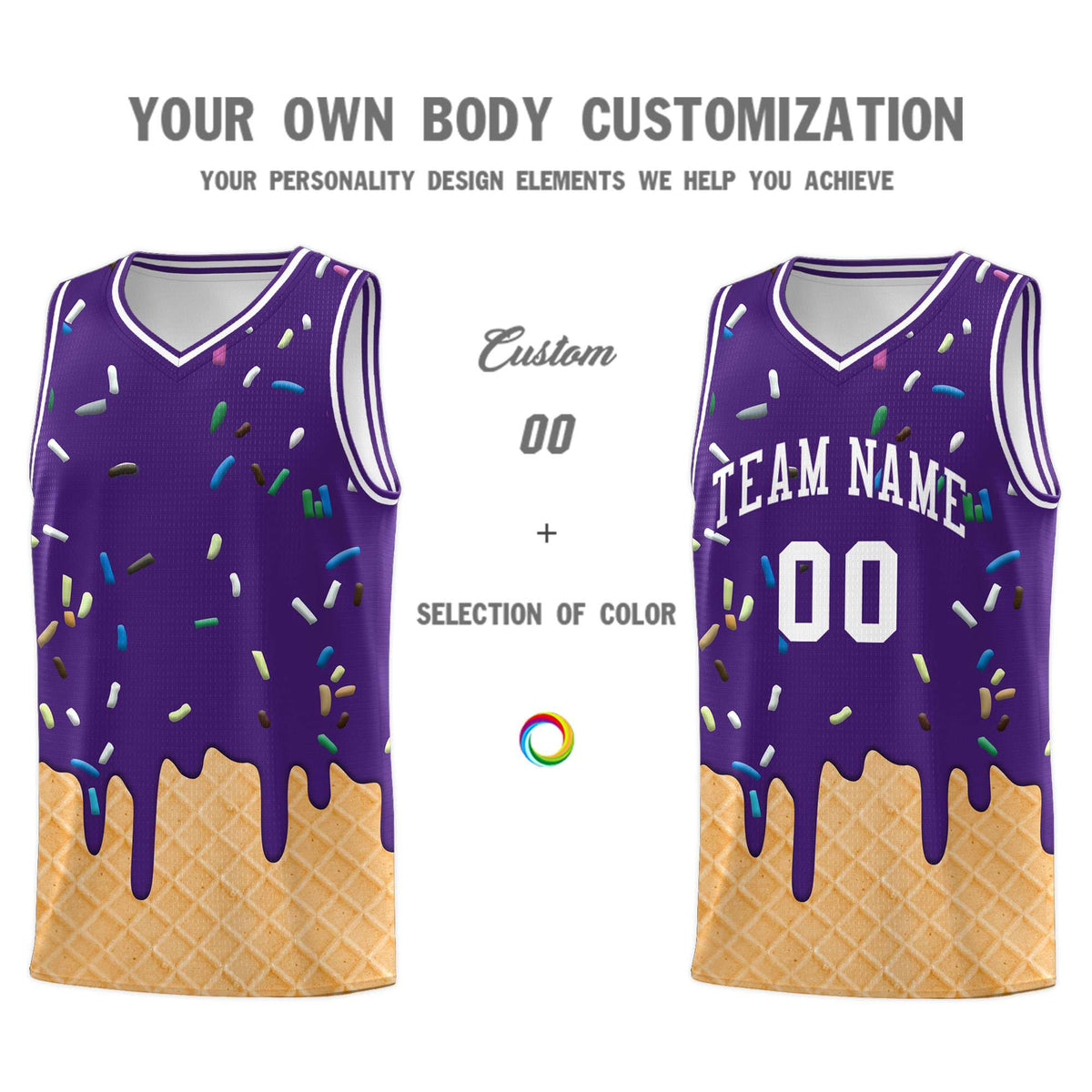 Custom Purple Basketball Kits with Ice Cream Element Pattern