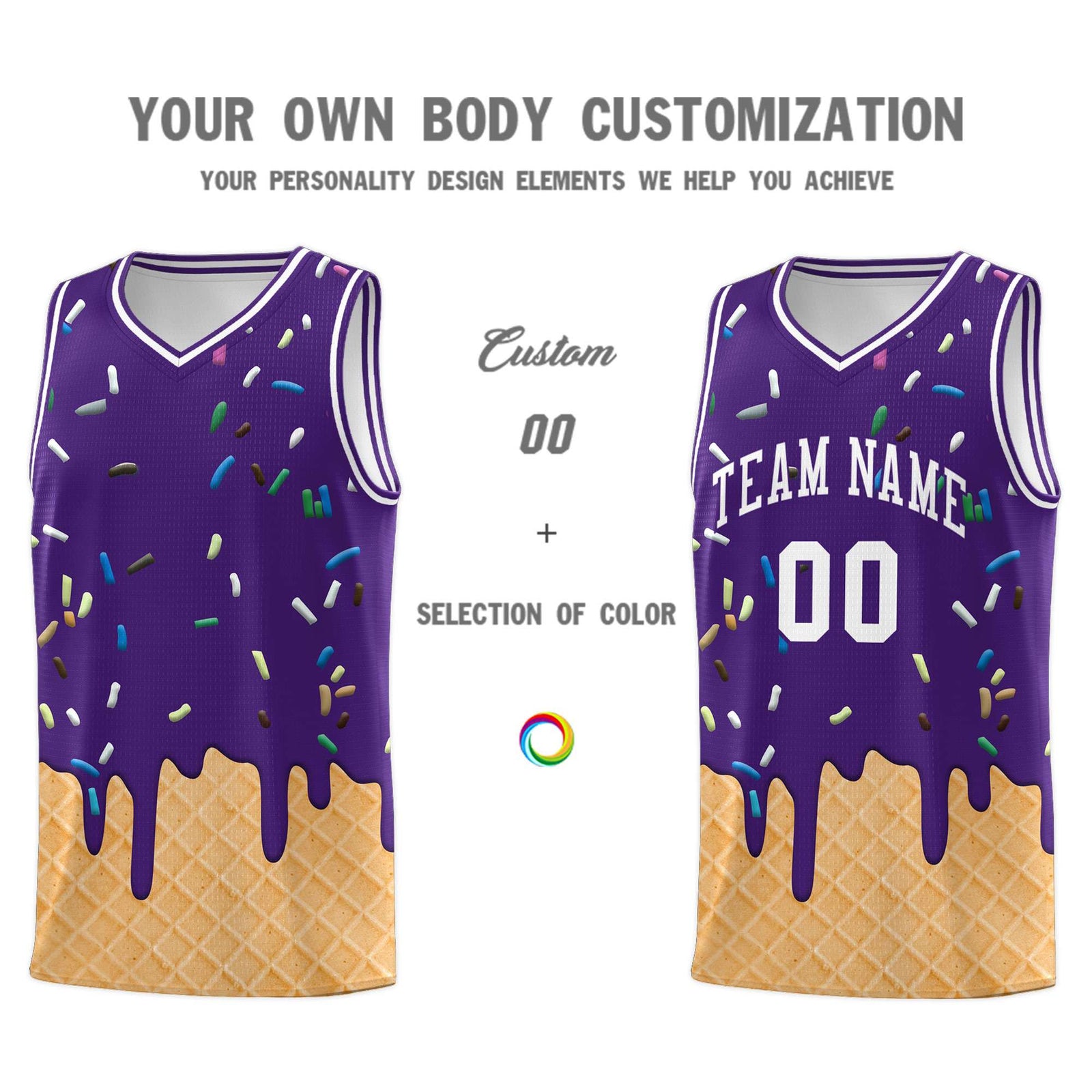 Custom Purple Basketball Kits with Ice Cream Element Pattern
