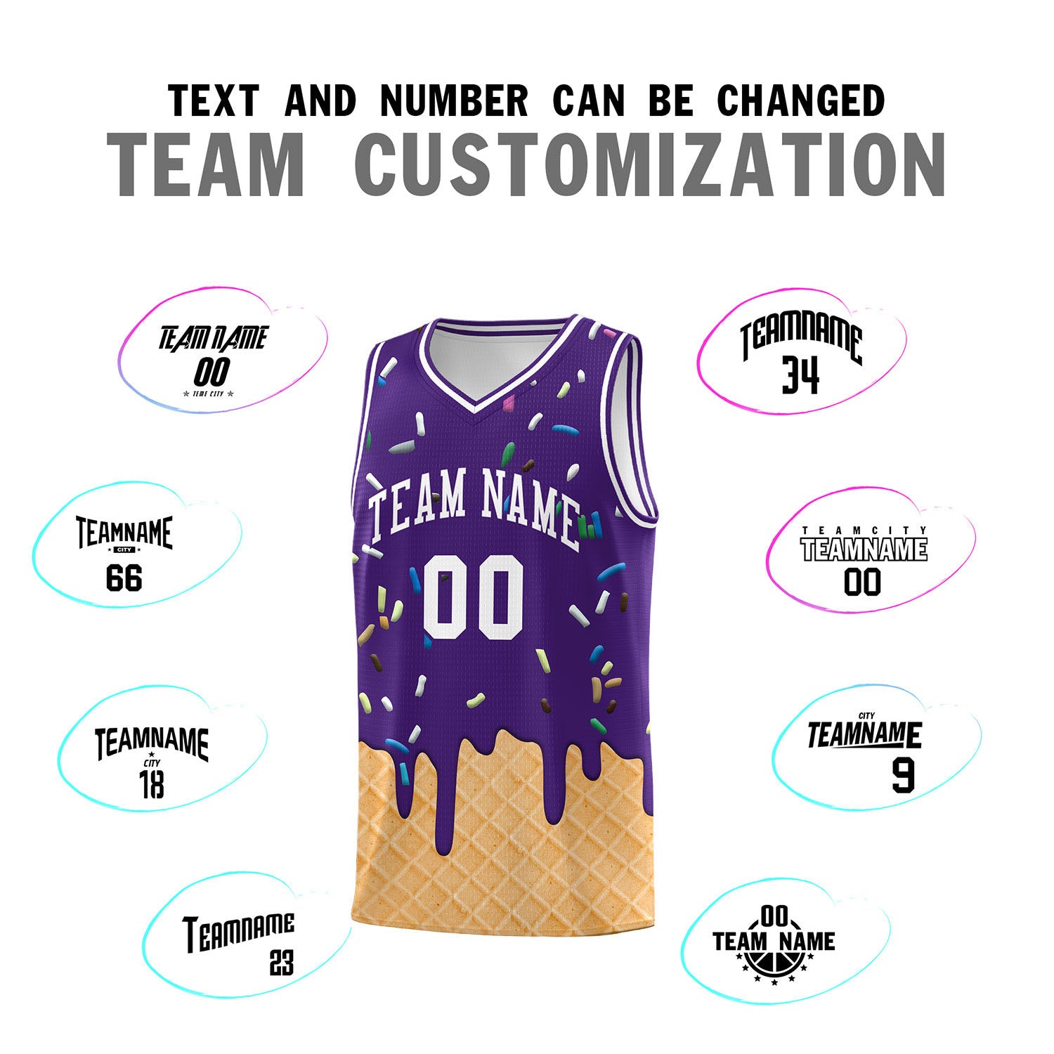 Custom Purple Basketball Kits with Ice Cream Element Pattern