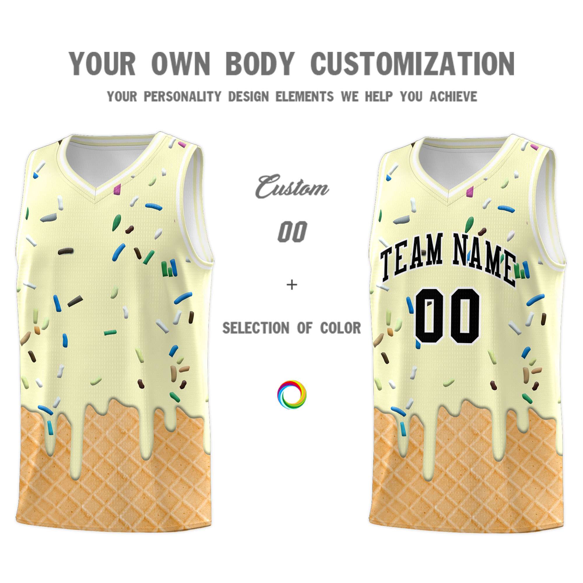 Custom Cream Basketball Kits with Ice Cream Element Pattern