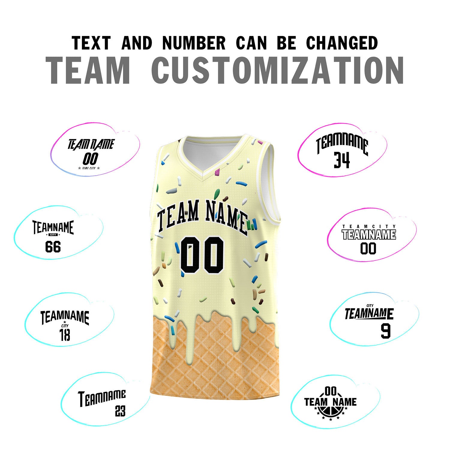 Custom Cream Basketball Kits with Ice Cream Element Pattern