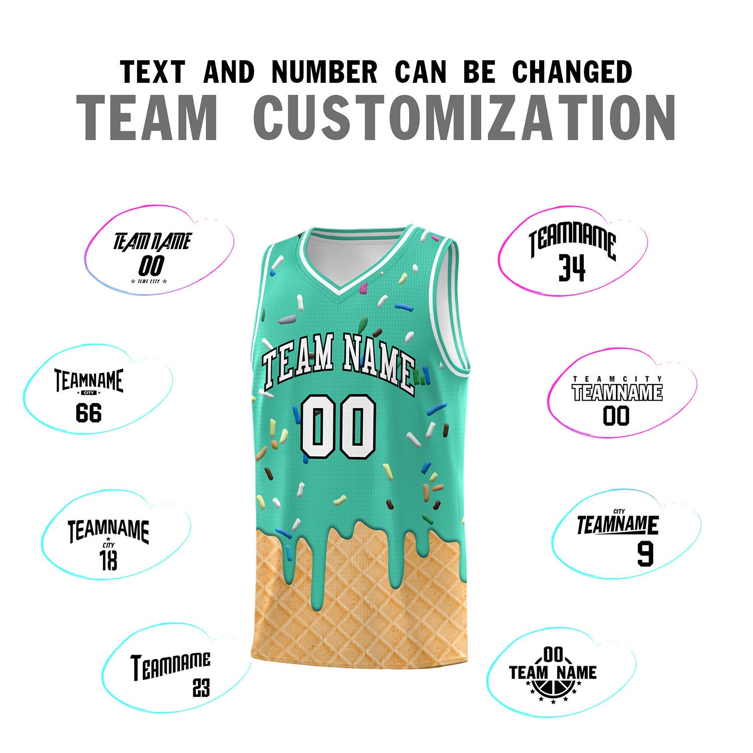 Custom Olive Basketball Kits with Ice Cream Element Pattern