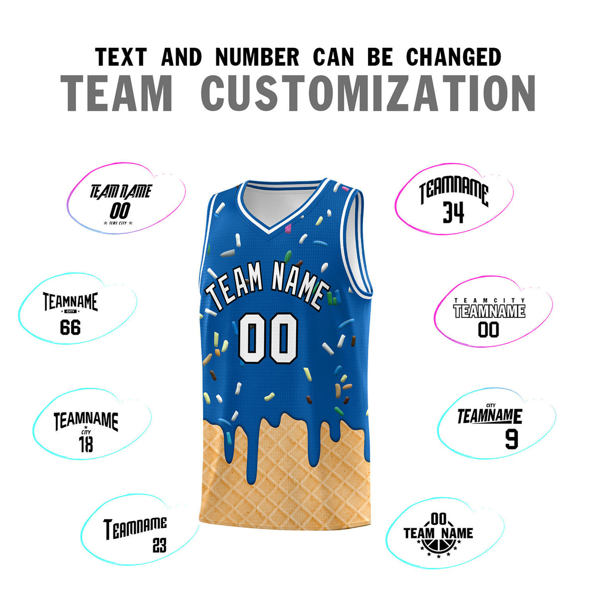 Custom Royal Basketball Kits with Ice Cream Element Pattern