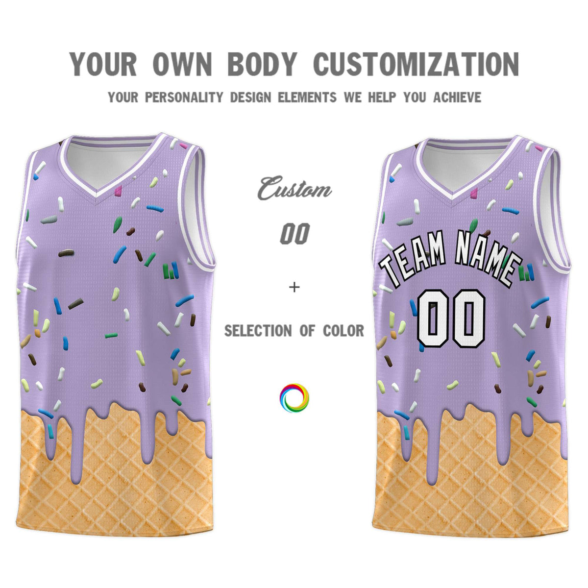 Custom Light Purple Basketball Kits with Ice Cream Element Pattern