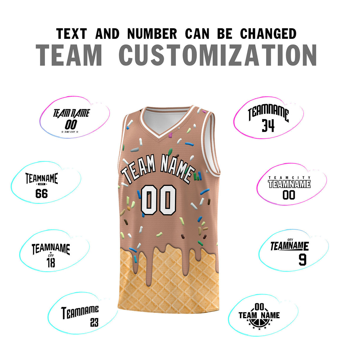 Custom Coffee Basketball Kits with Ice Cream Element Pattern