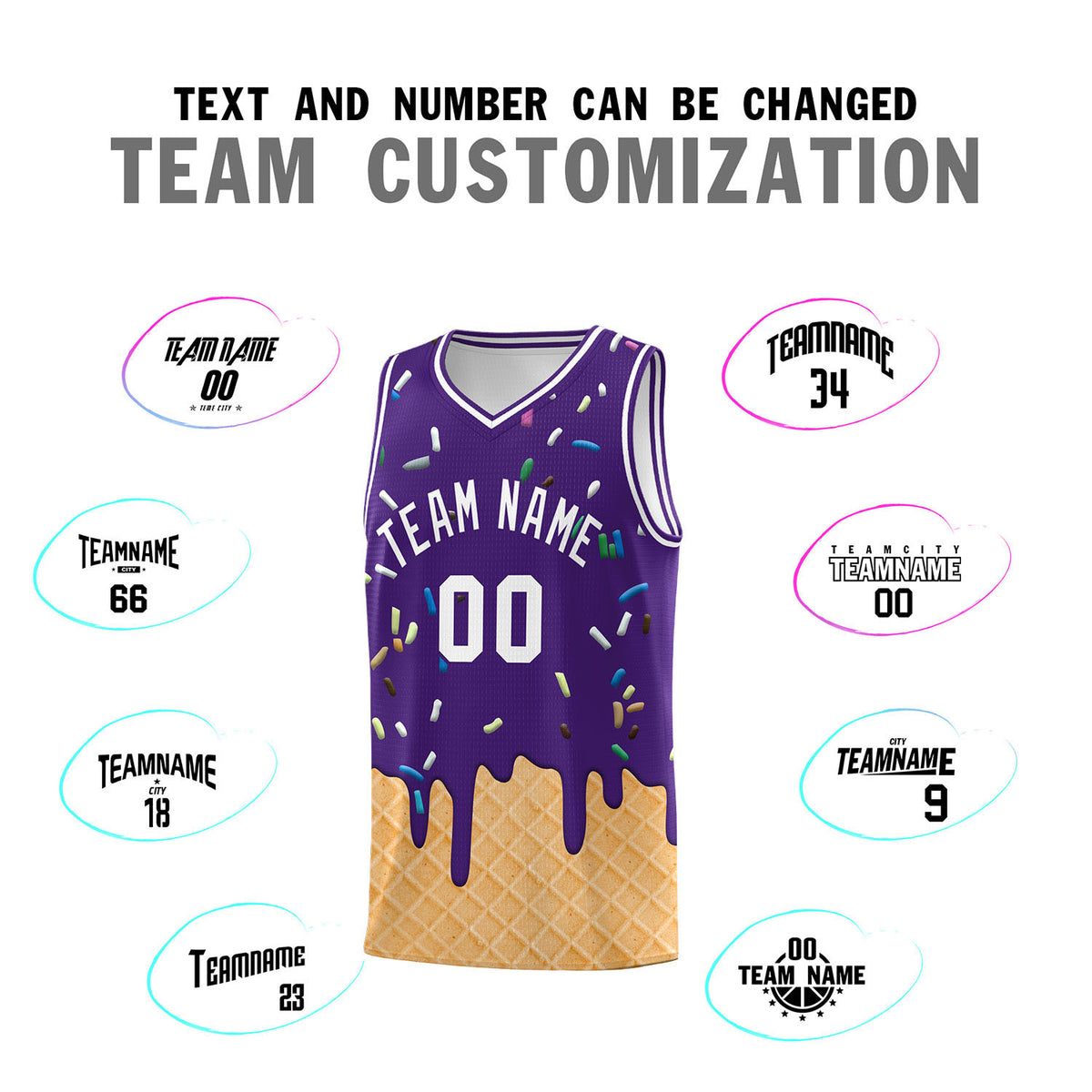 Custom Purple Basketball Kits with Ice Cream Element Pattern