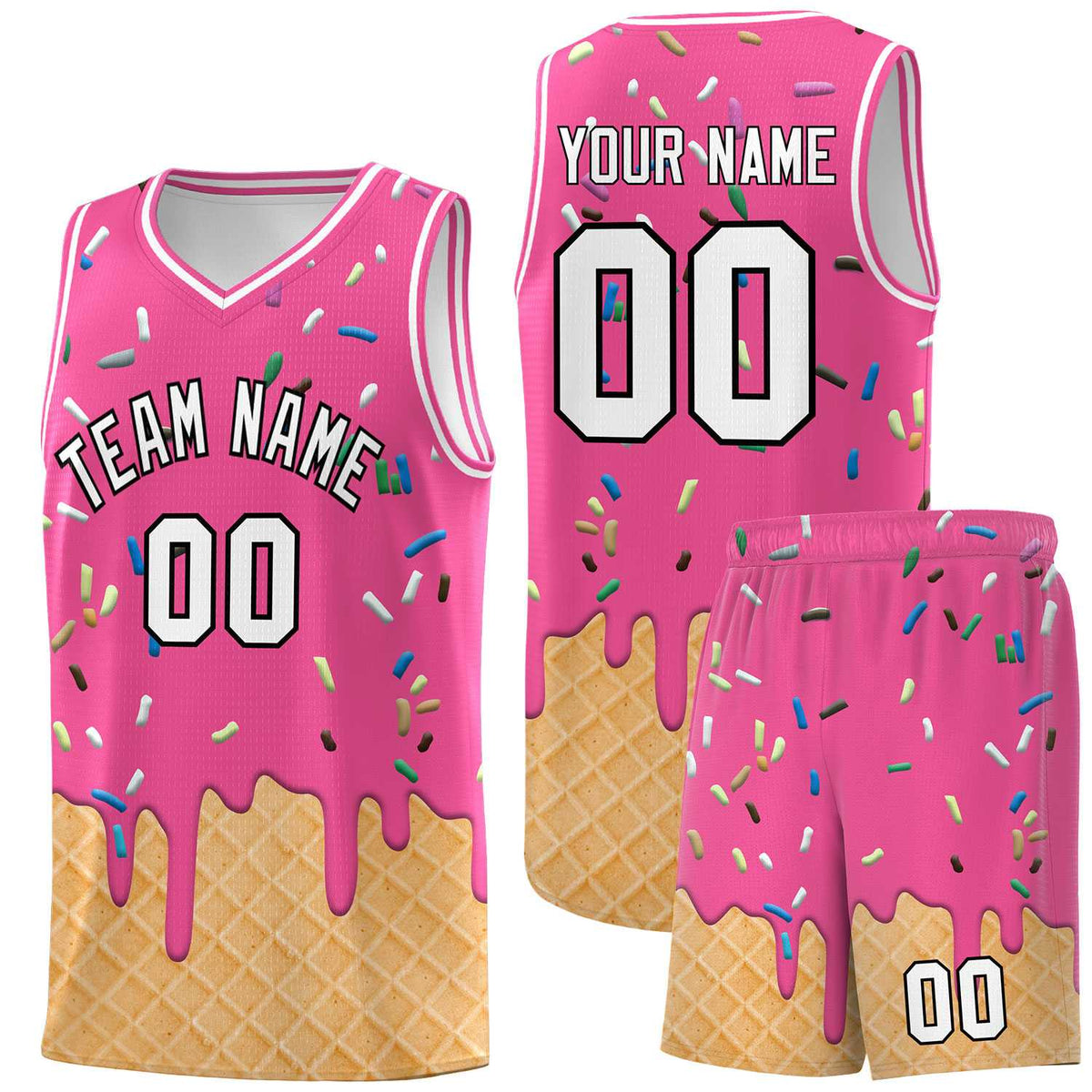 Custom Pink Basketball Kits with Ice Cream Element Pattern