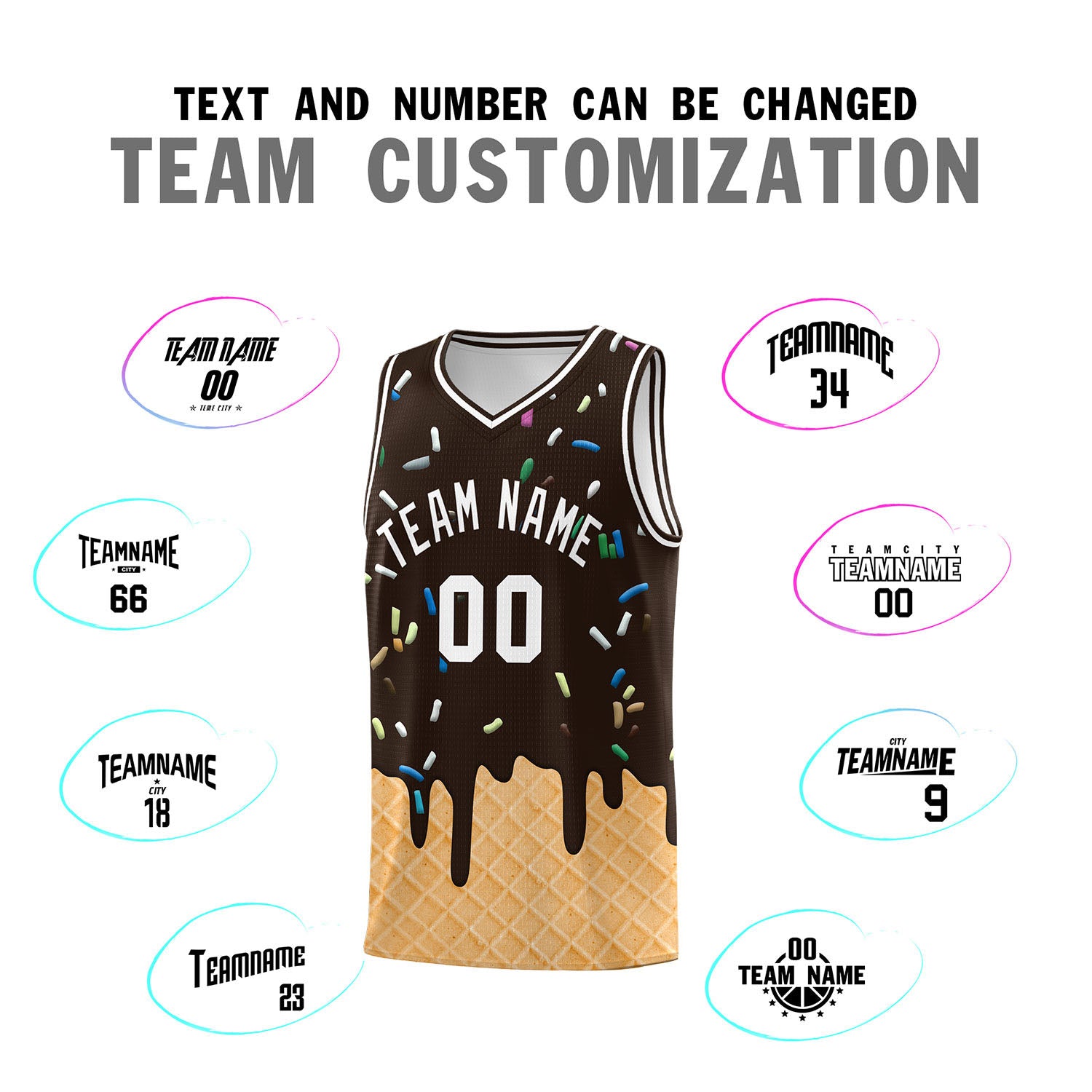 Custom Brown Basketball Kits with Ice Cream Element Pattern