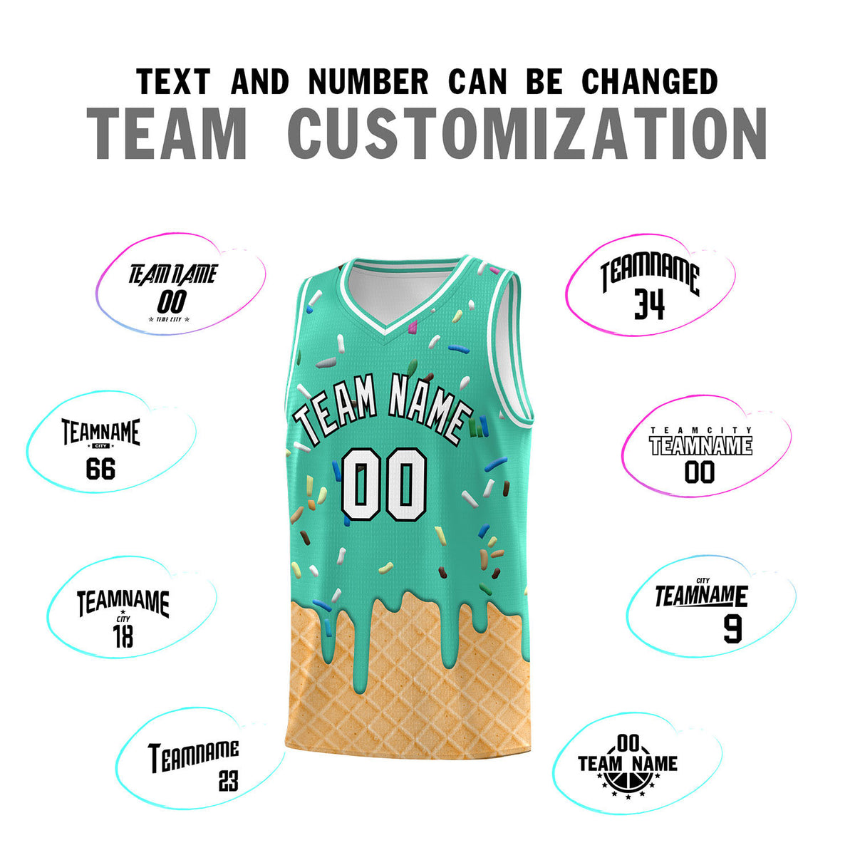 Custom Olive Basketball Kits with Ice Cream Element Pattern