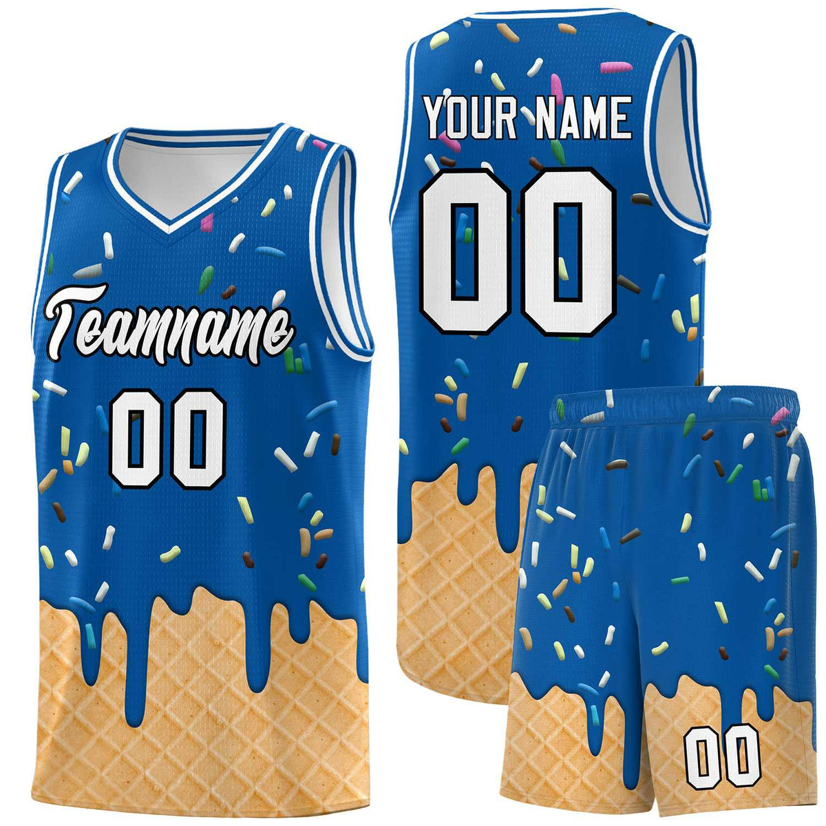 Custom Royal Basketball Kits with Ice Cream Element Pattern