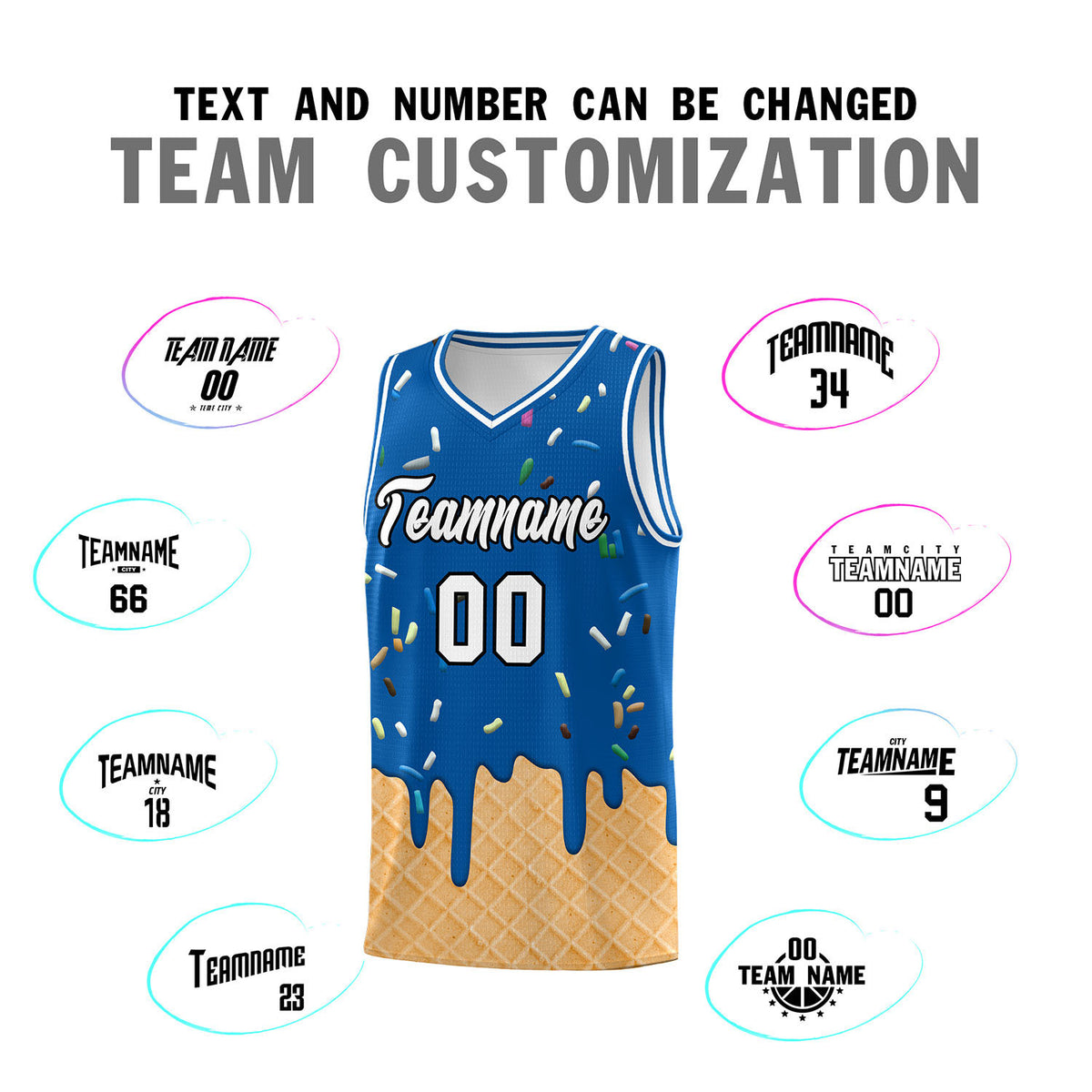 Custom Royal Basketball Kits with Ice Cream Element Pattern