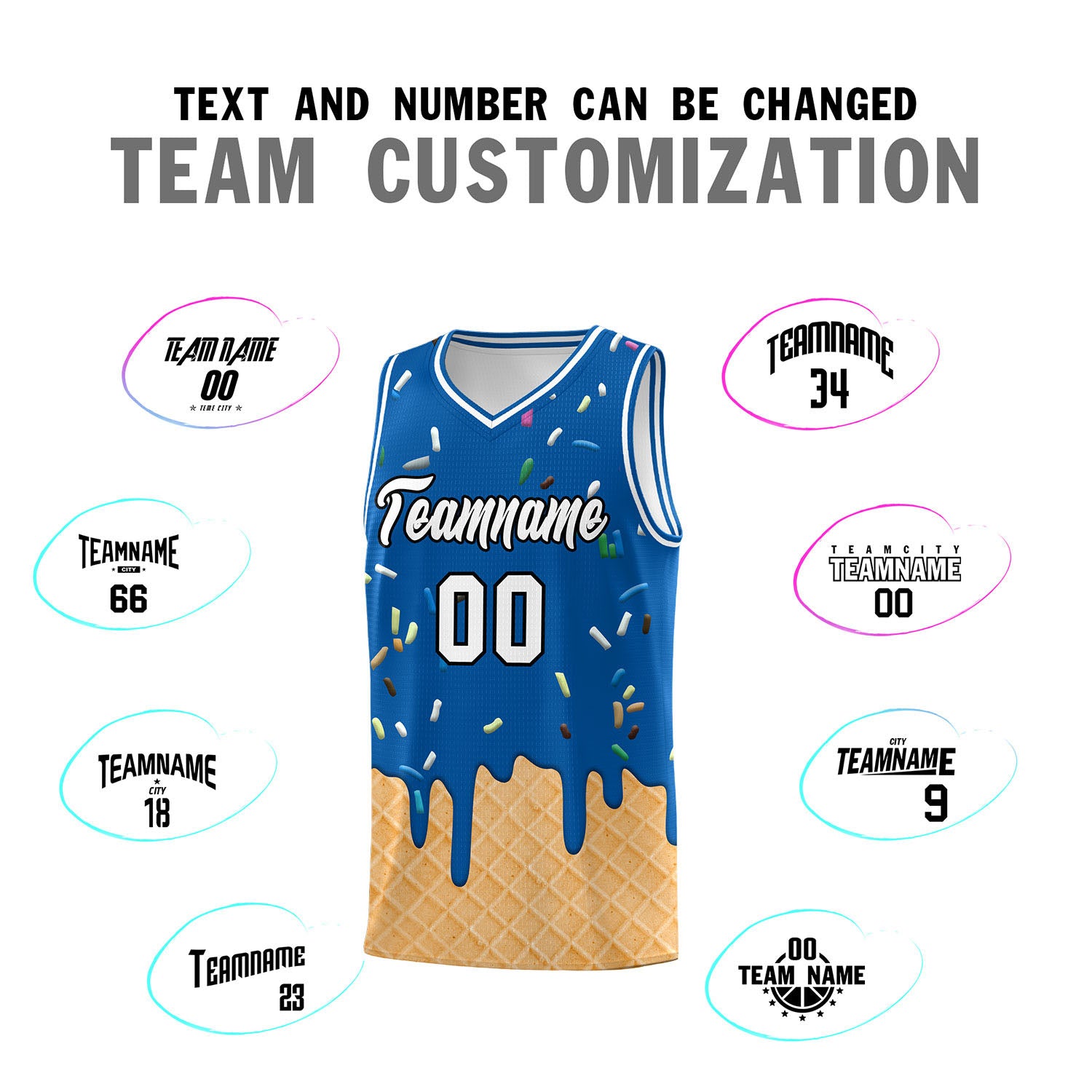 Custom Royal Basketball Kits with Ice Cream Element Pattern