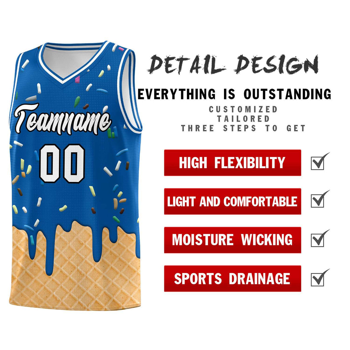 Custom Royal Basketball Kits with Ice Cream Element Pattern
