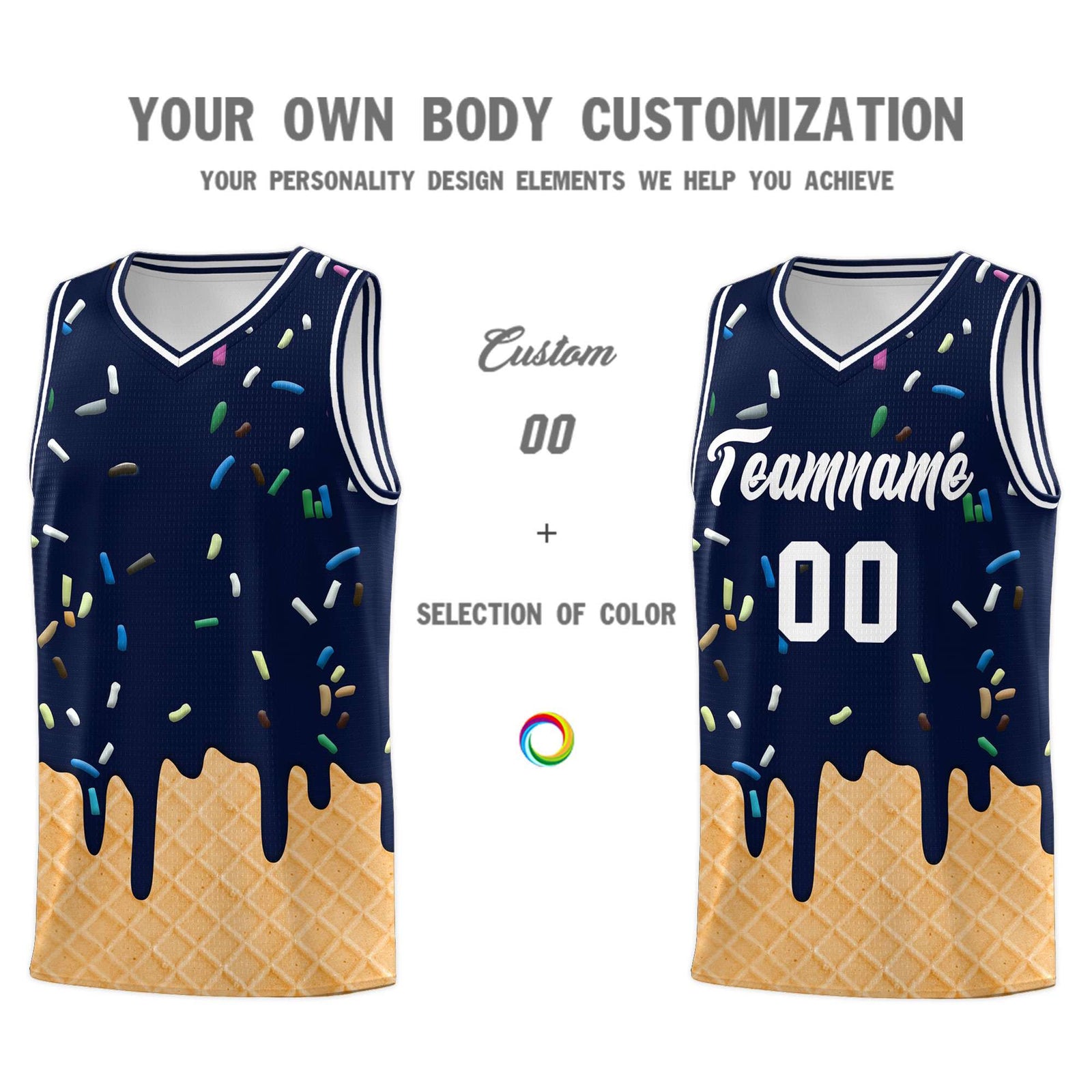 Custom Navy Basketball Kits with Ice Cream Element Pattern
