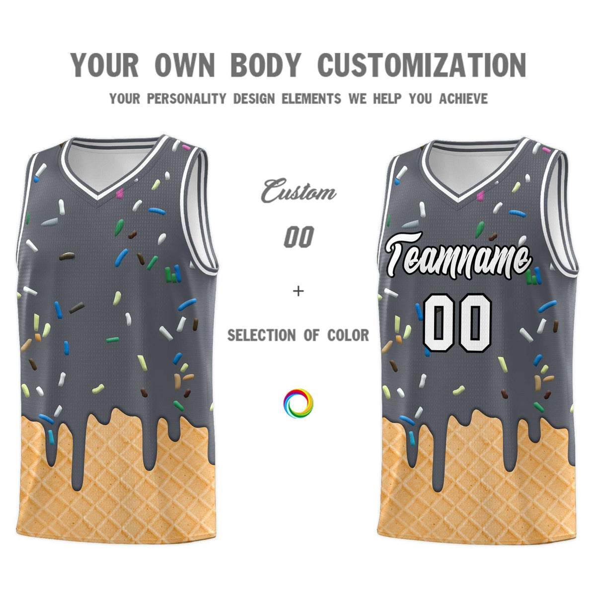 Custom Gray Basketball Kits with Ice Cream Element Pattern