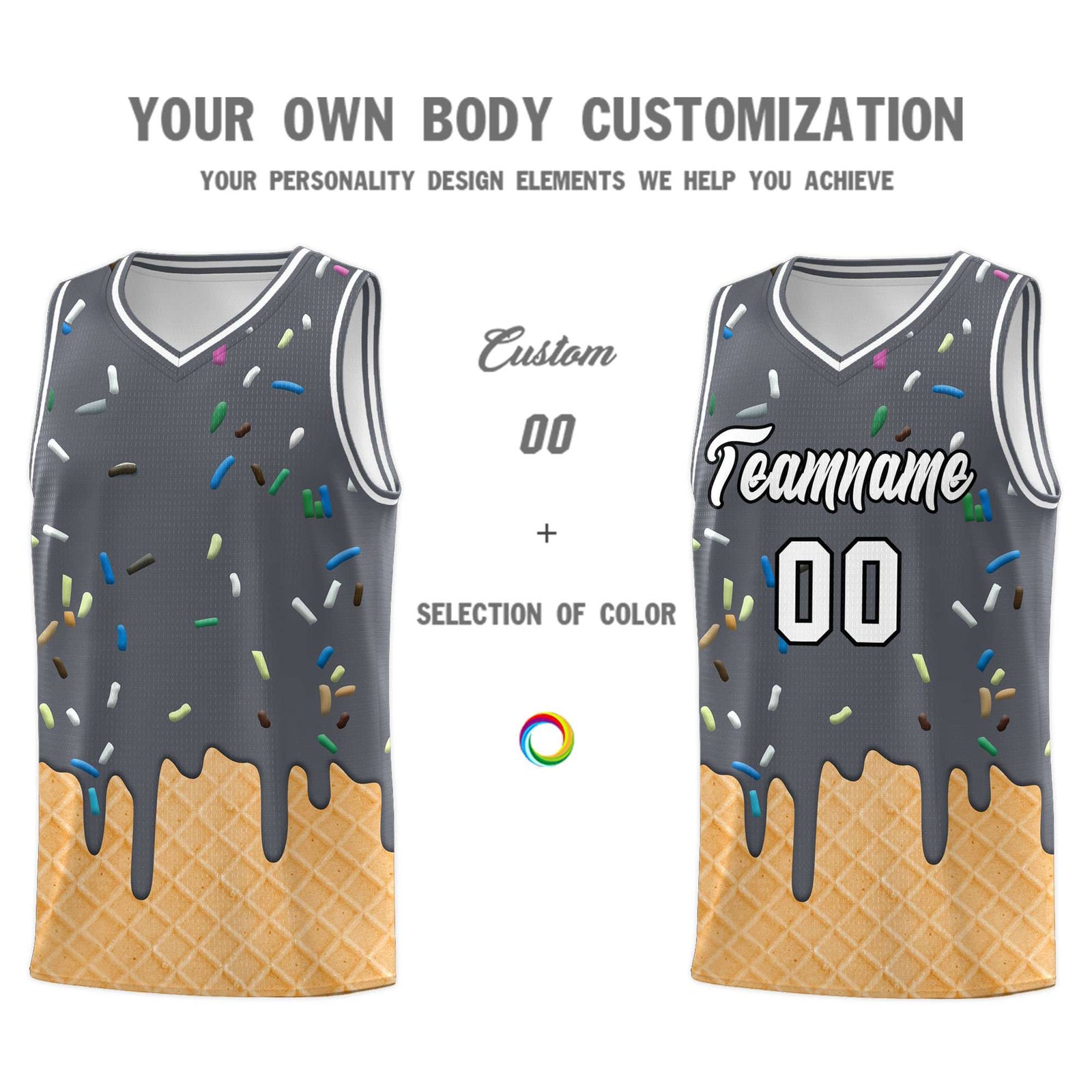 Custom Gray Basketball Kits with Ice Cream Element Pattern