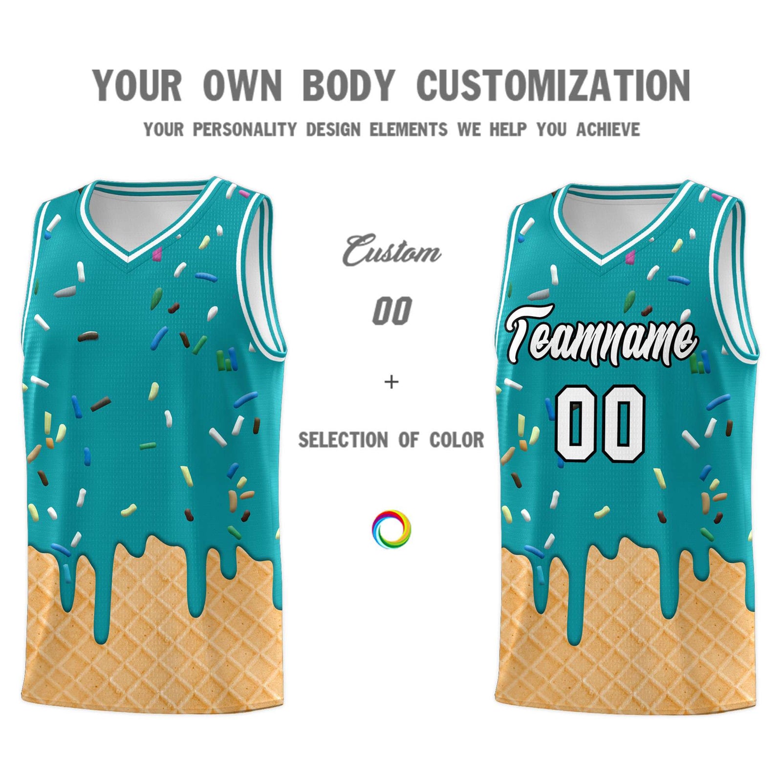 Custom Aqua Basketball Kits with Ice Cream Element Pattern