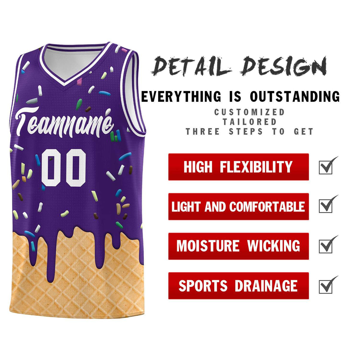 Custom Purple Basketball Kits with Ice Cream Element Pattern