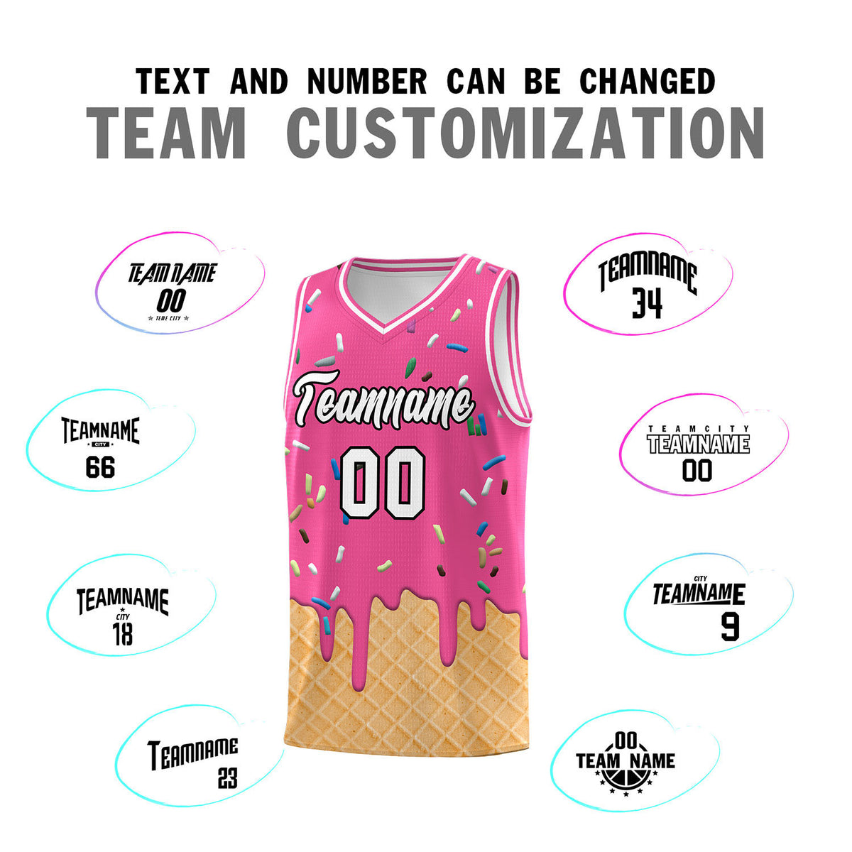 Custom Pink Basketball Kits with Ice Cream Element Pattern