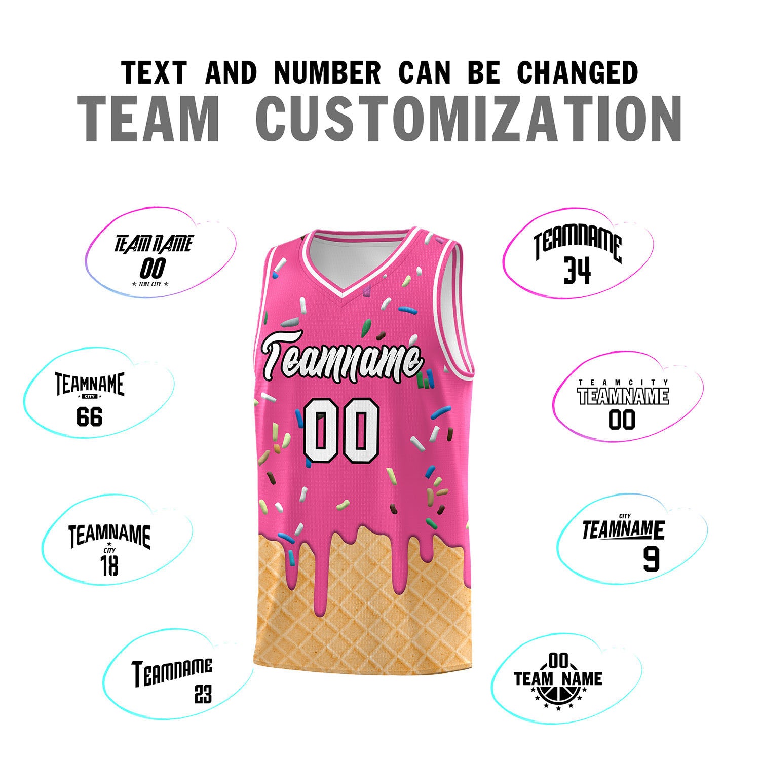 Custom Pink Basketball Kits with Ice Cream Element Pattern