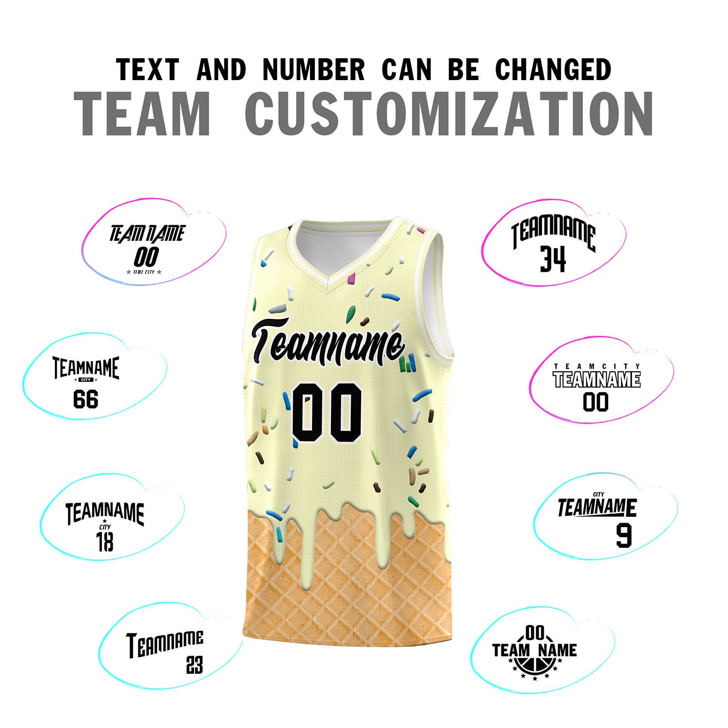 Custom Cream Basketball Kits with Ice Cream Element Pattern