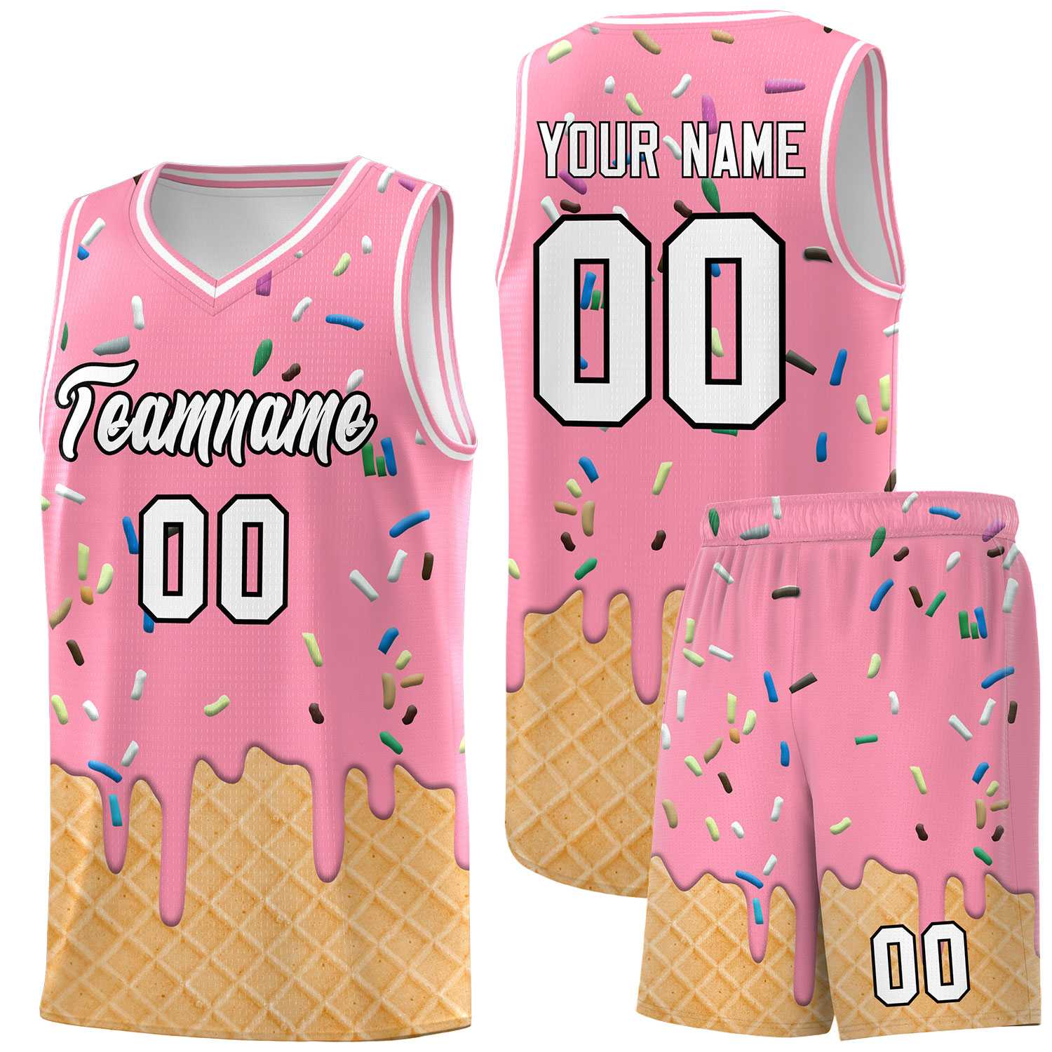 Custom Light Pink Basketball Kits with Ice Cream Element Pattern