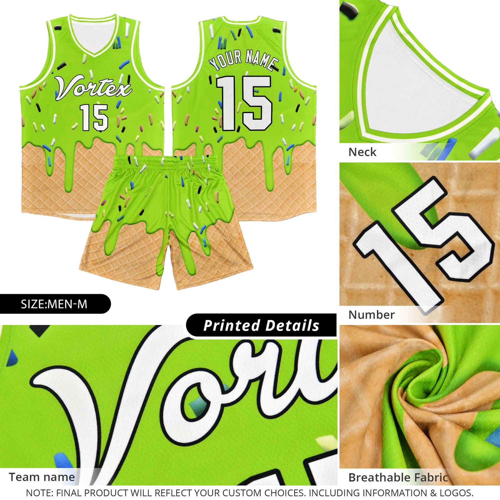 Custom Light Blue Basketball Kits with Ice Cream Element Pattern
