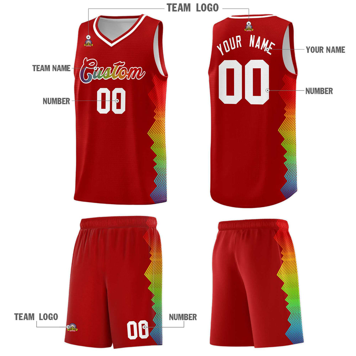 Custom Red Denver Nuggets Rainbow Side Sports Uniform Basketball Jersey