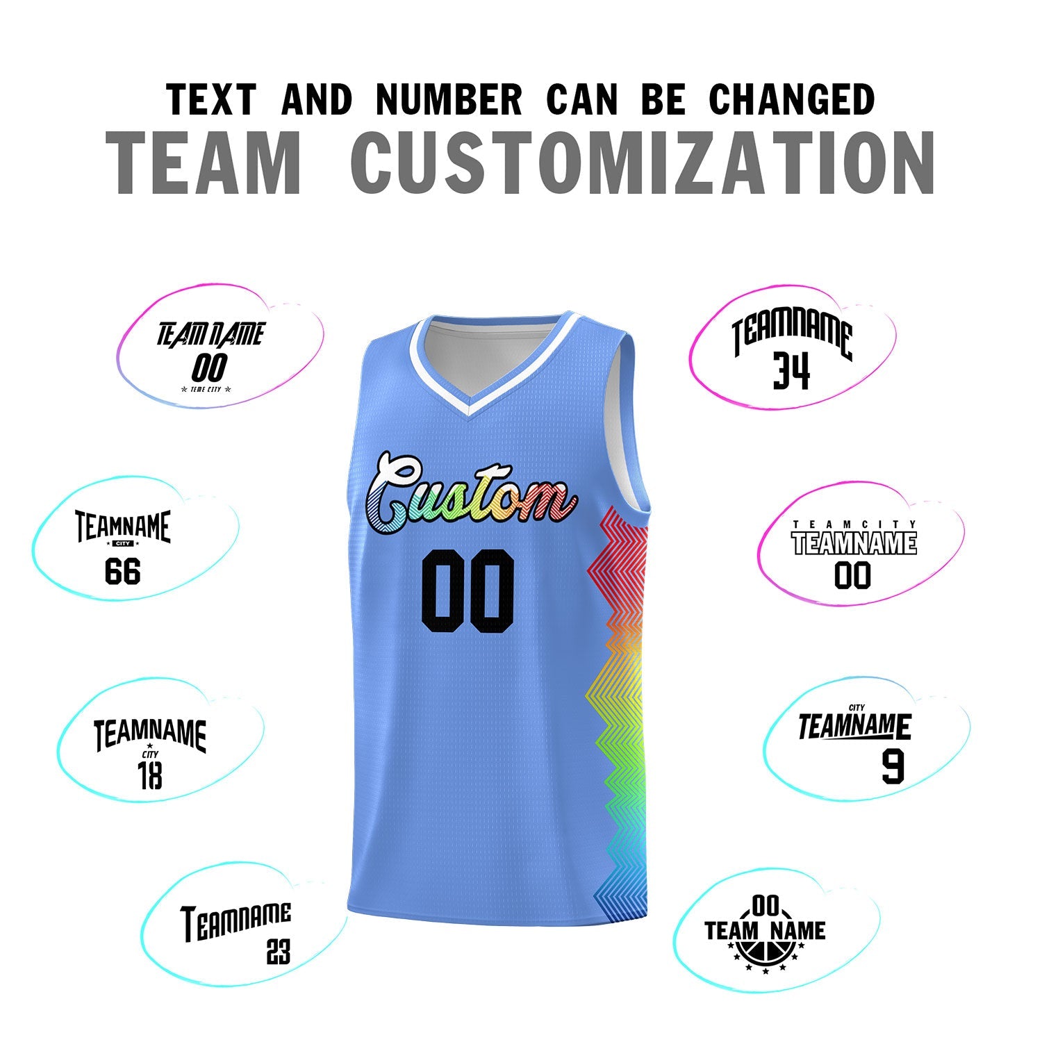 Custom Light Blue Denver Nuggets Rainbow Side Sports Uniform Basketball Jersey