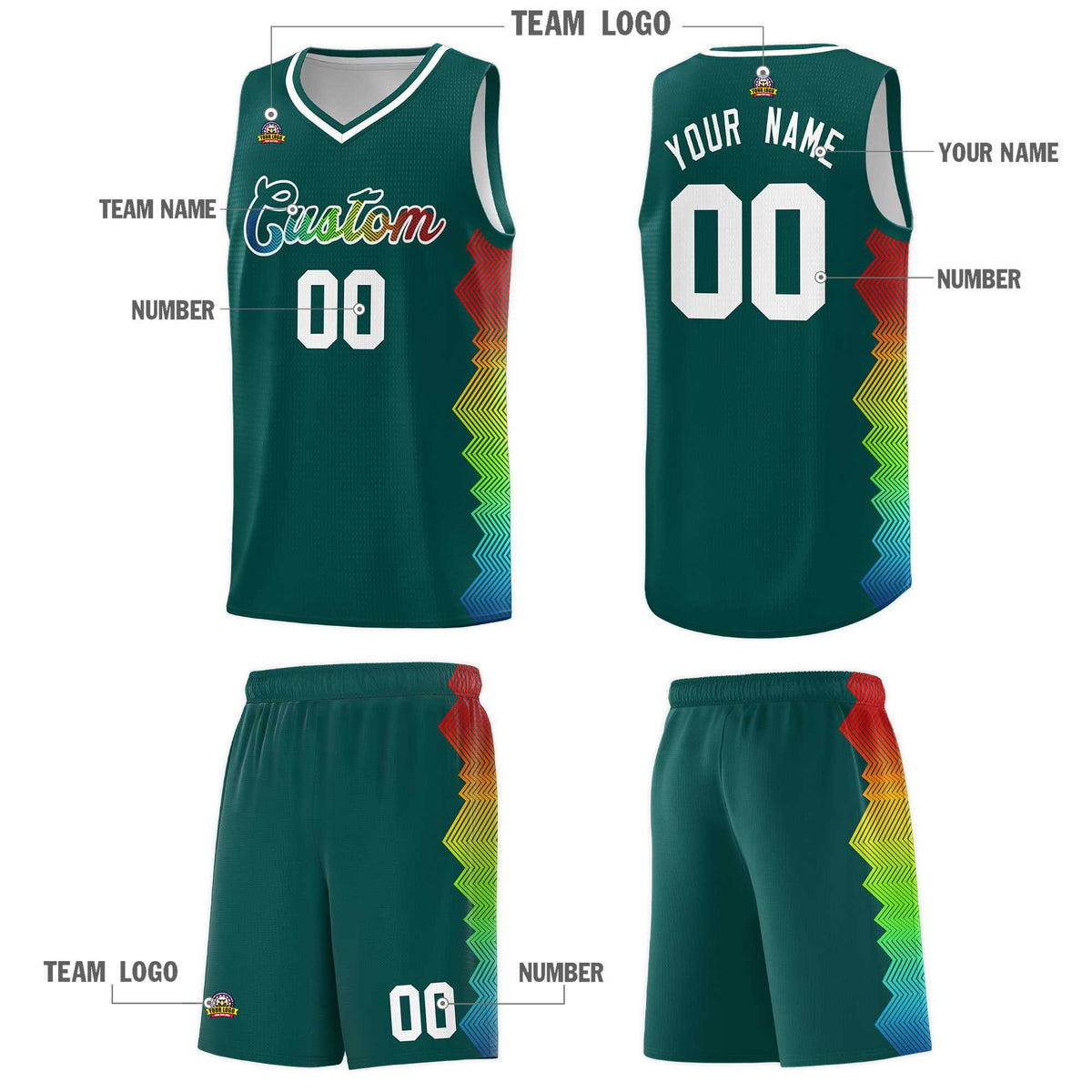 Custom Midnight Green Denver Nuggets Rainbow Side Sports Uniform Basketball Jersey