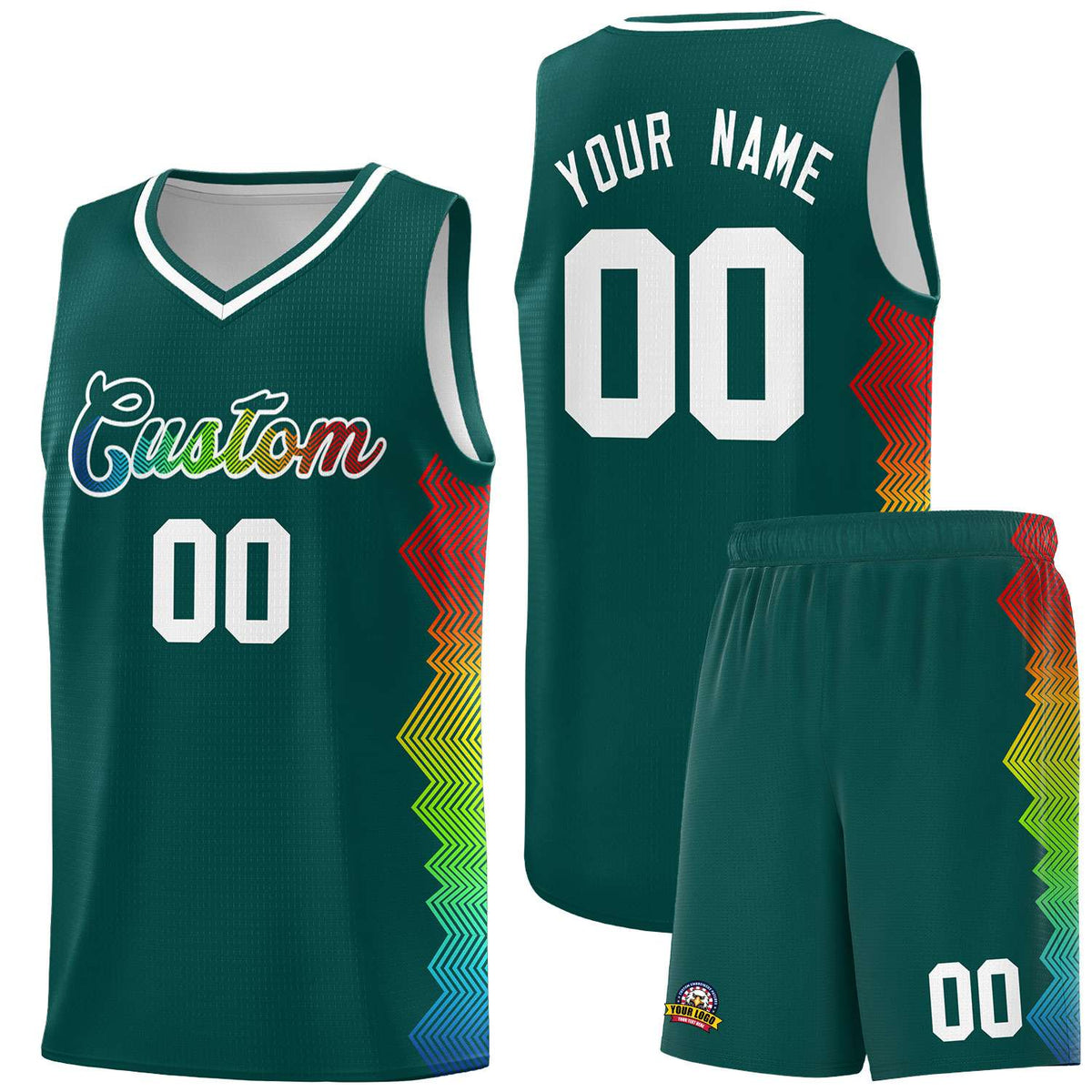 Custom Midnight Green Denver Nuggets Rainbow Side Sports Uniform Basketball Jersey