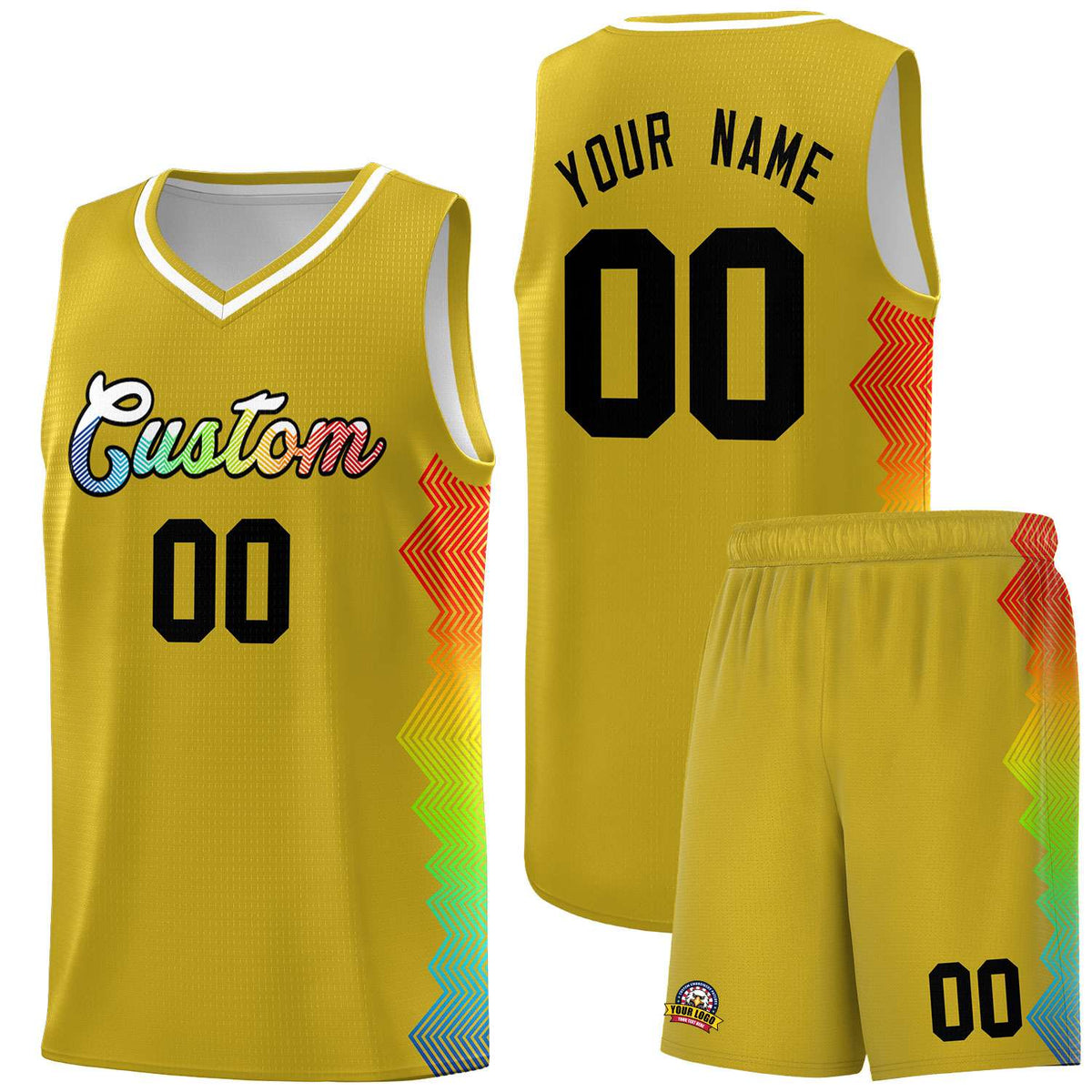 Custom Old Gold Denver Nuggets Rainbow Side Sports Uniform Basketball Jersey